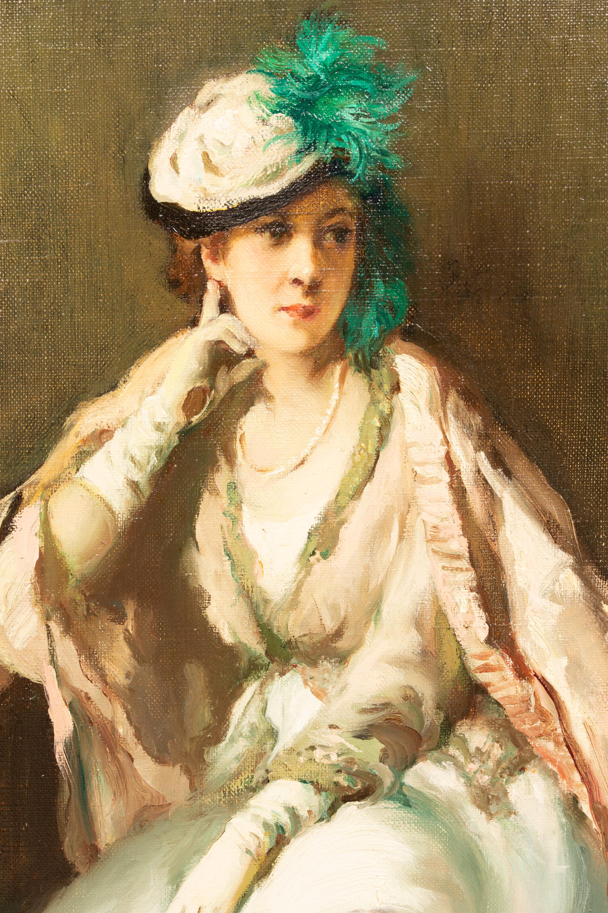 ‘Lady in a Pink Cape’ by Fernand Toussaint (1873 - 1956), Belgian Painter For Sale 2