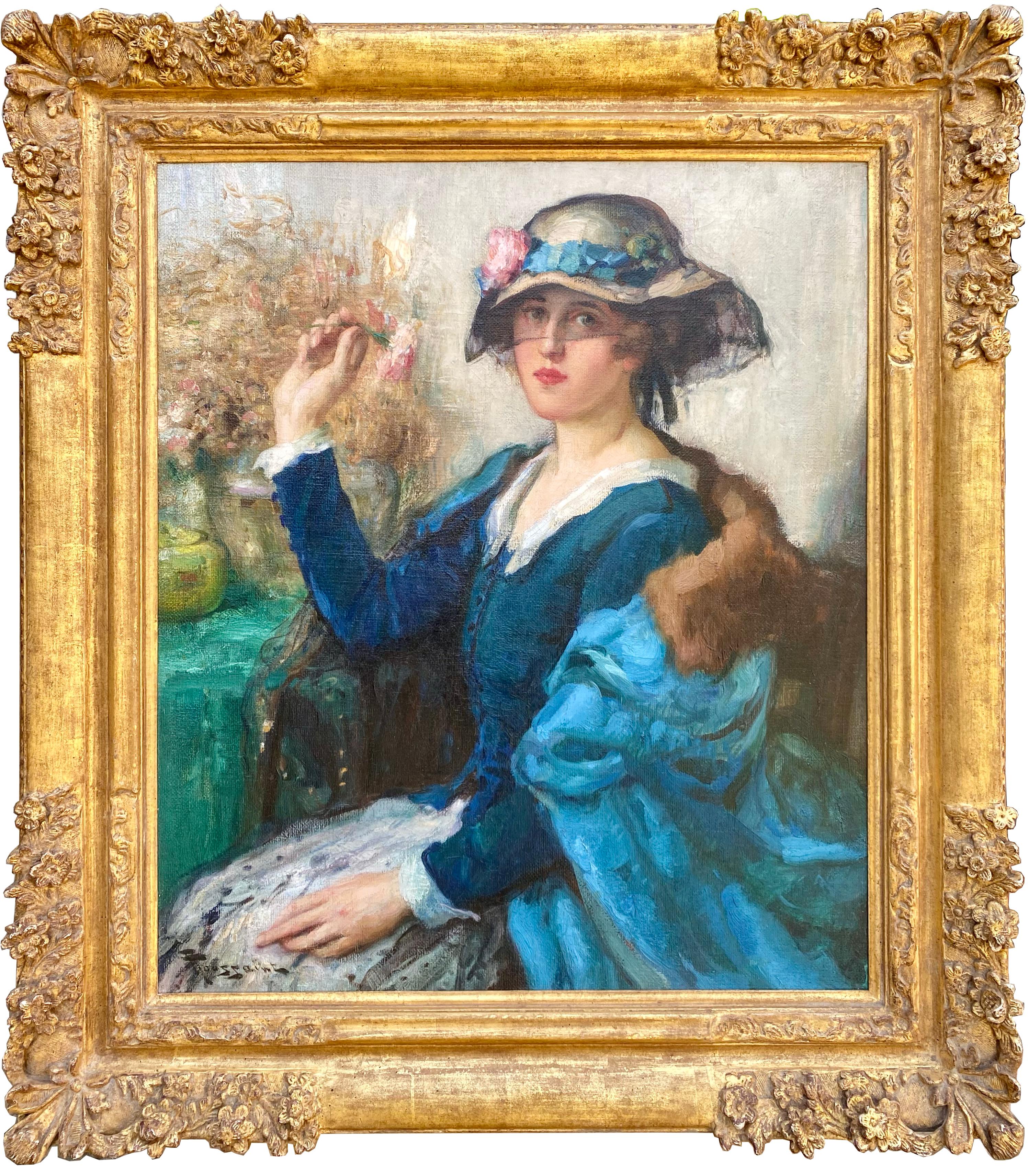 Fernand Toussaint 
1873 - Bruxelles -  1956
Peintre belge

'Lady in Blue' (La dame en bleu)

Signature : signée en bas à gauche "F Toussaint".
Support : huile sur toile
Dimensions : image 58,5 x 68,5 cm, cadre 89 x 79 cm

Biographie : Toussaint