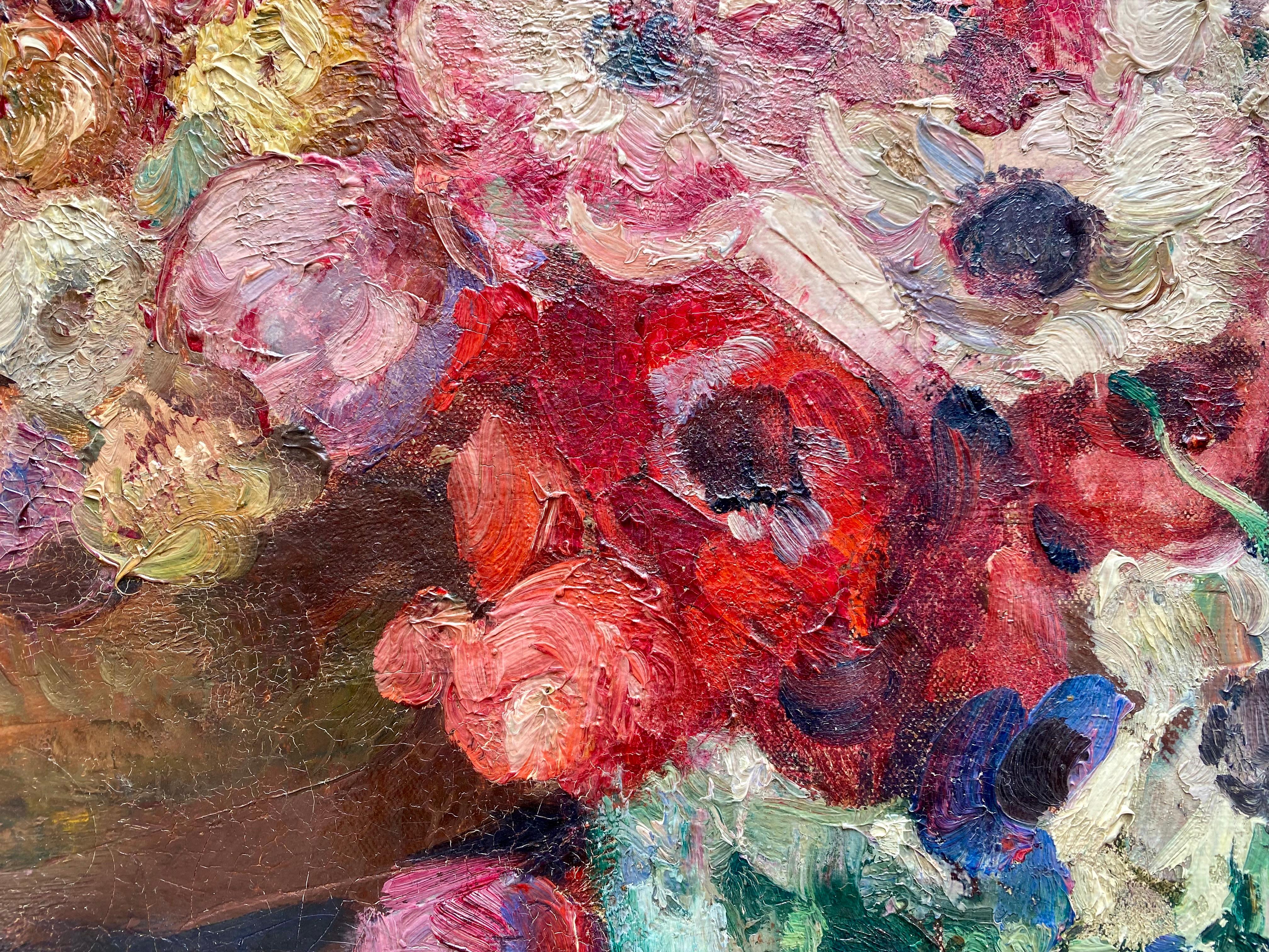 'Still Life with Flowers in a Vase and Fan' by Fernand Toussaint ( 1873 – 1956 ) For Sale 9