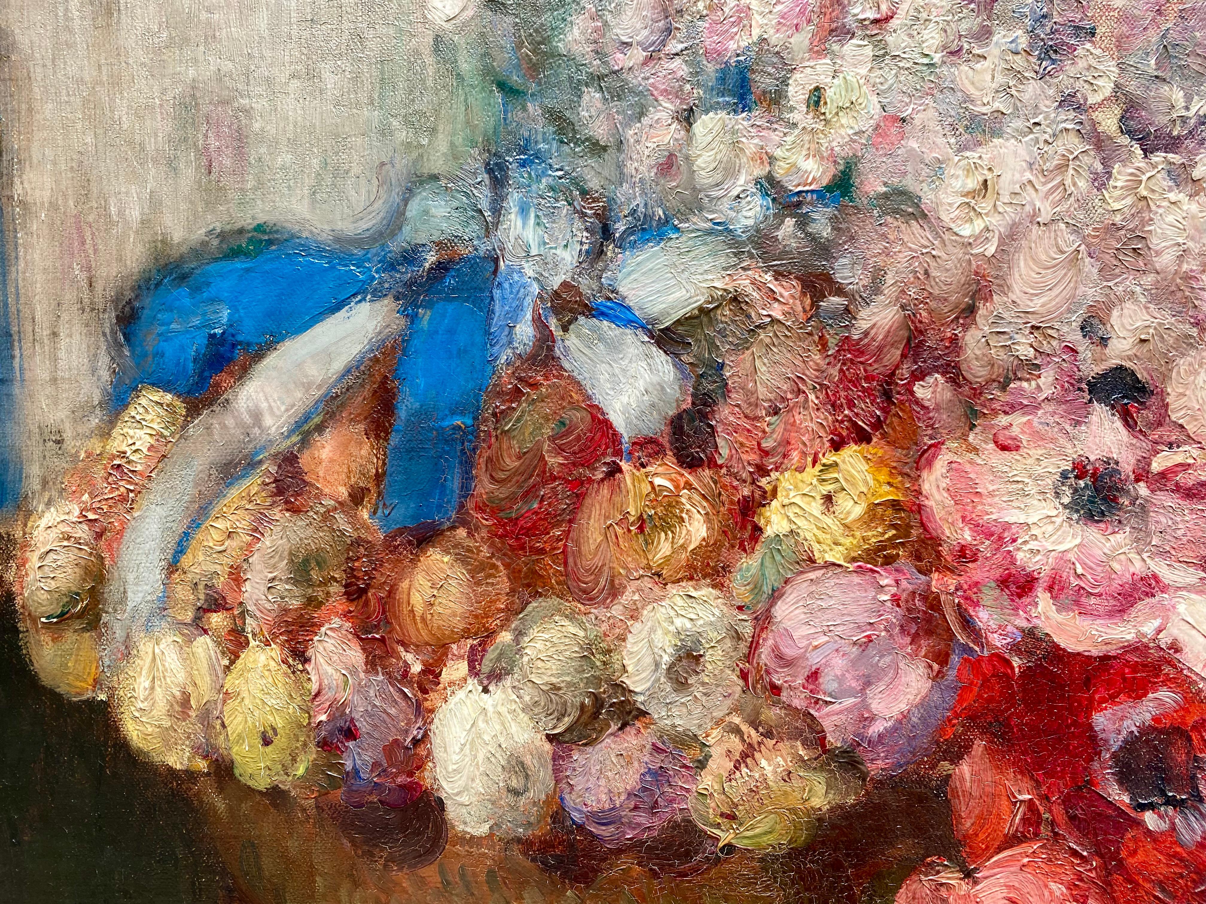 'Still Life with Flowers in a Vase and Fan' by Fernand Toussaint ( 1873 – 1956 ) For Sale 10