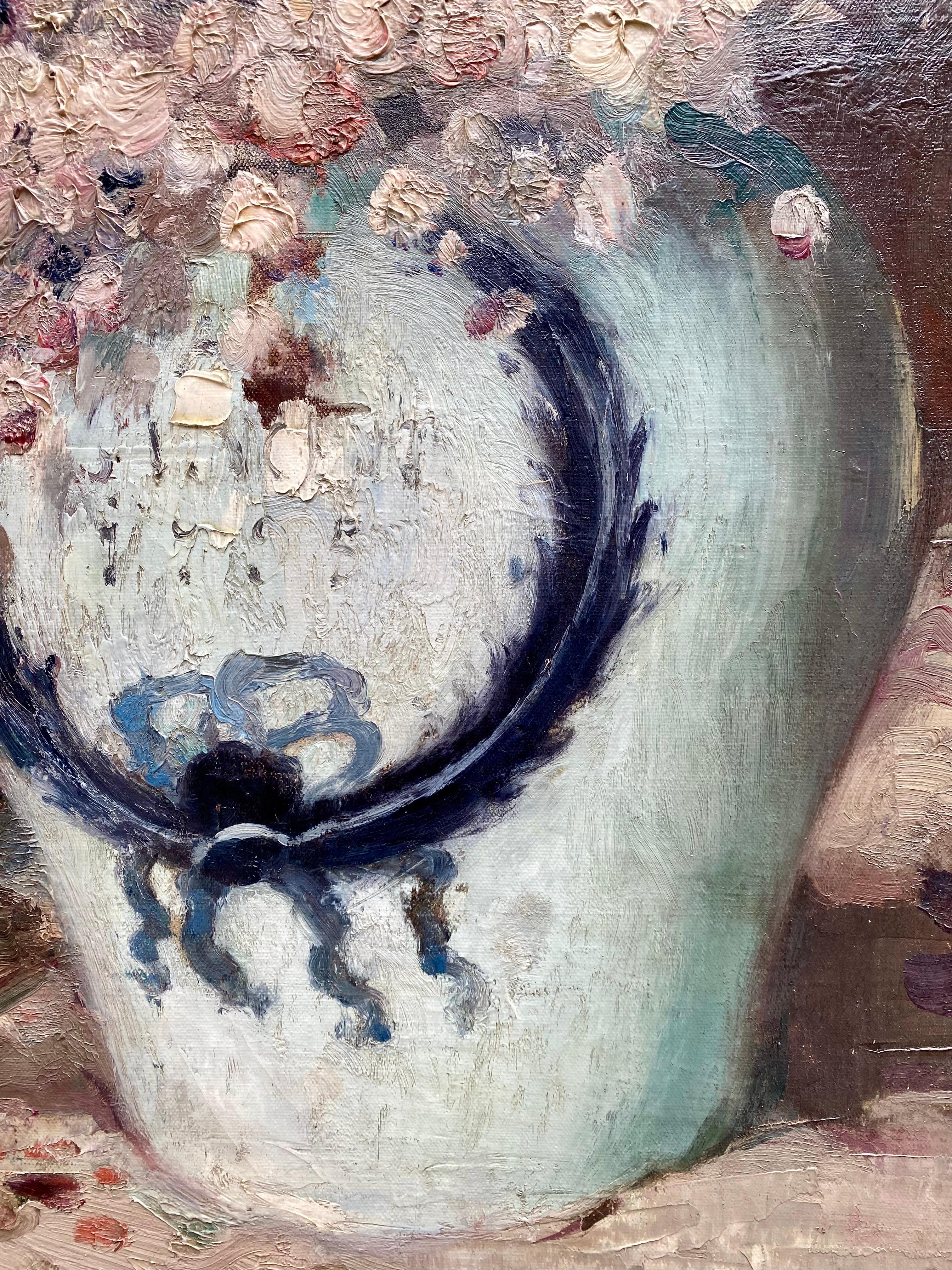'Still Life with Flowers in a Vase and Fan' by Fernand Toussaint ( 1873 – 1956 ) For Sale 5