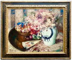 Nature morte avec fleurs dans un vase et éventail' de Fernand Toussaint ( 1873 - 1956 )