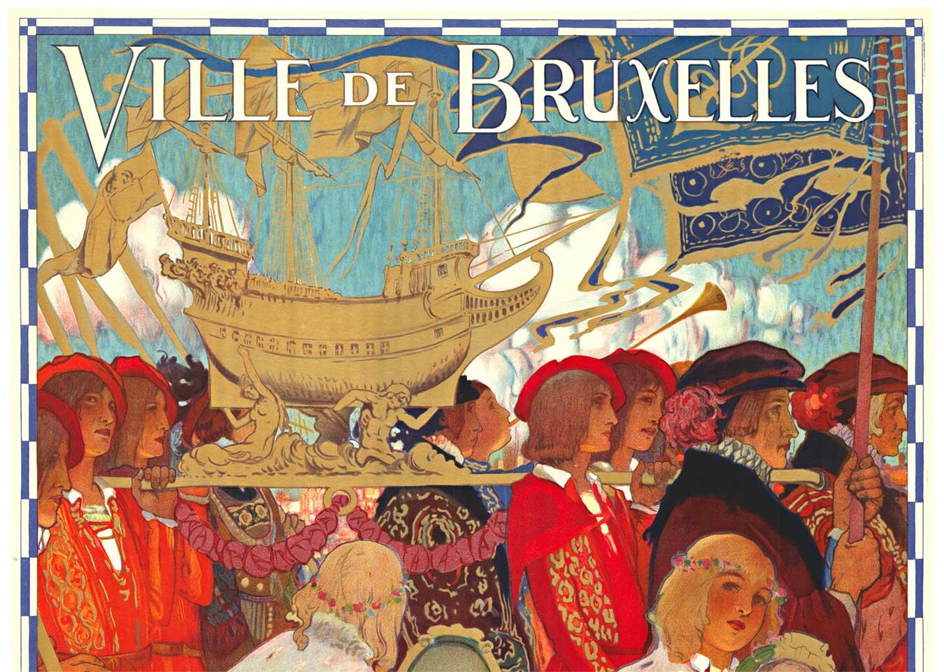 Orignal Ville de Bruxelles  City of Brussels vintage poster  1914 - Print by Fernand Toussaint
