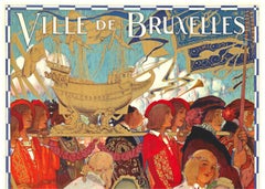 Orignal Ville de Bruxelles  City of Brussels vintage poster  1914