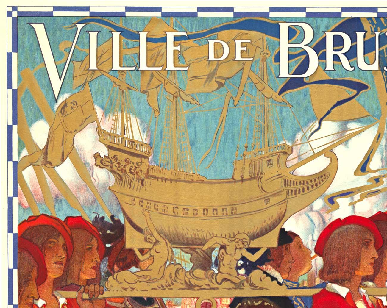 Orignal Ville de Bruxelles  City of Brussels vintage poster  1914 For Sale 1