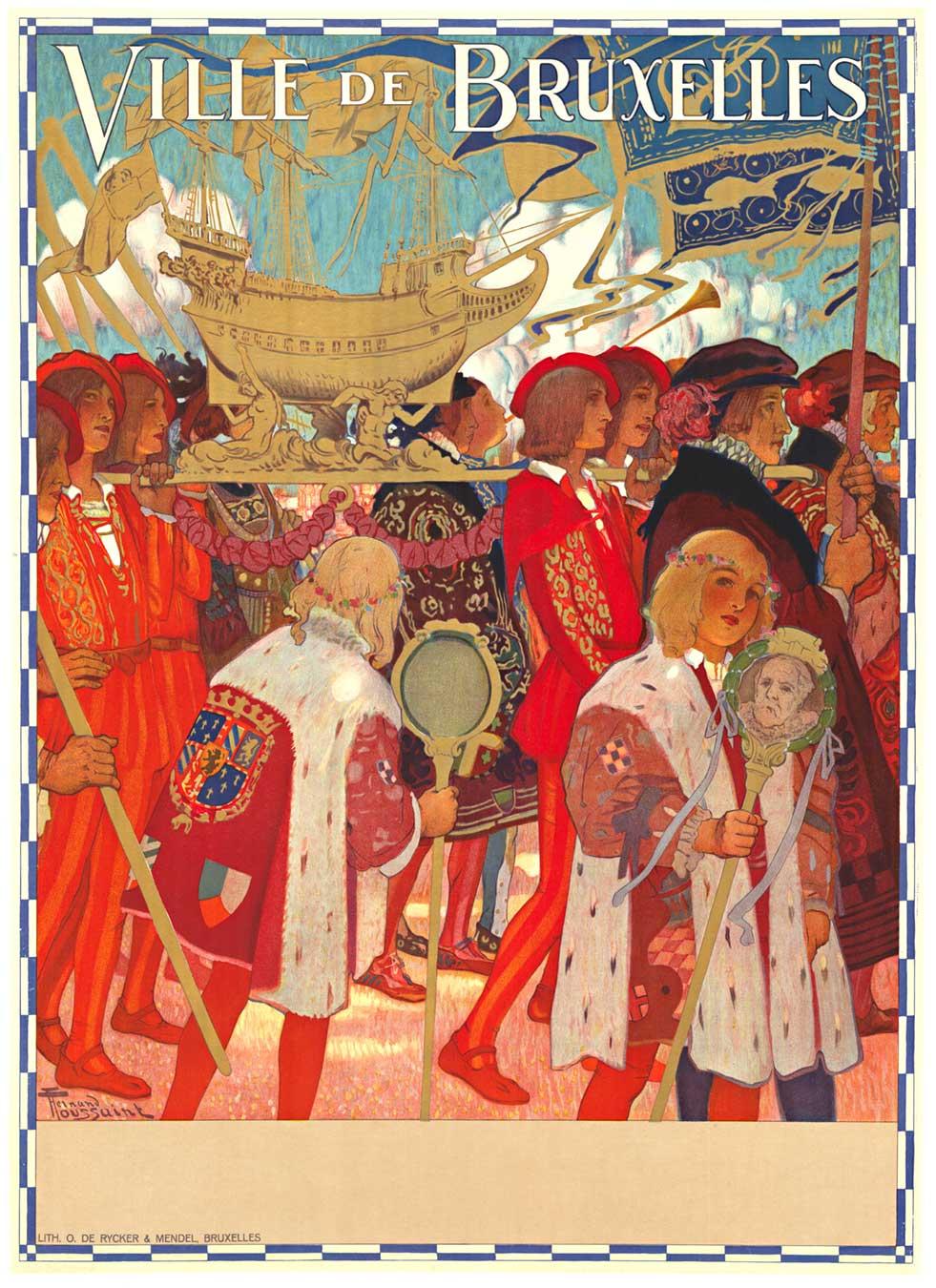 Landscape Print de Fernand Toussaint - Orignal Ville de Bruxelles  Cartel vintage Ciudad de Bruselas  1914