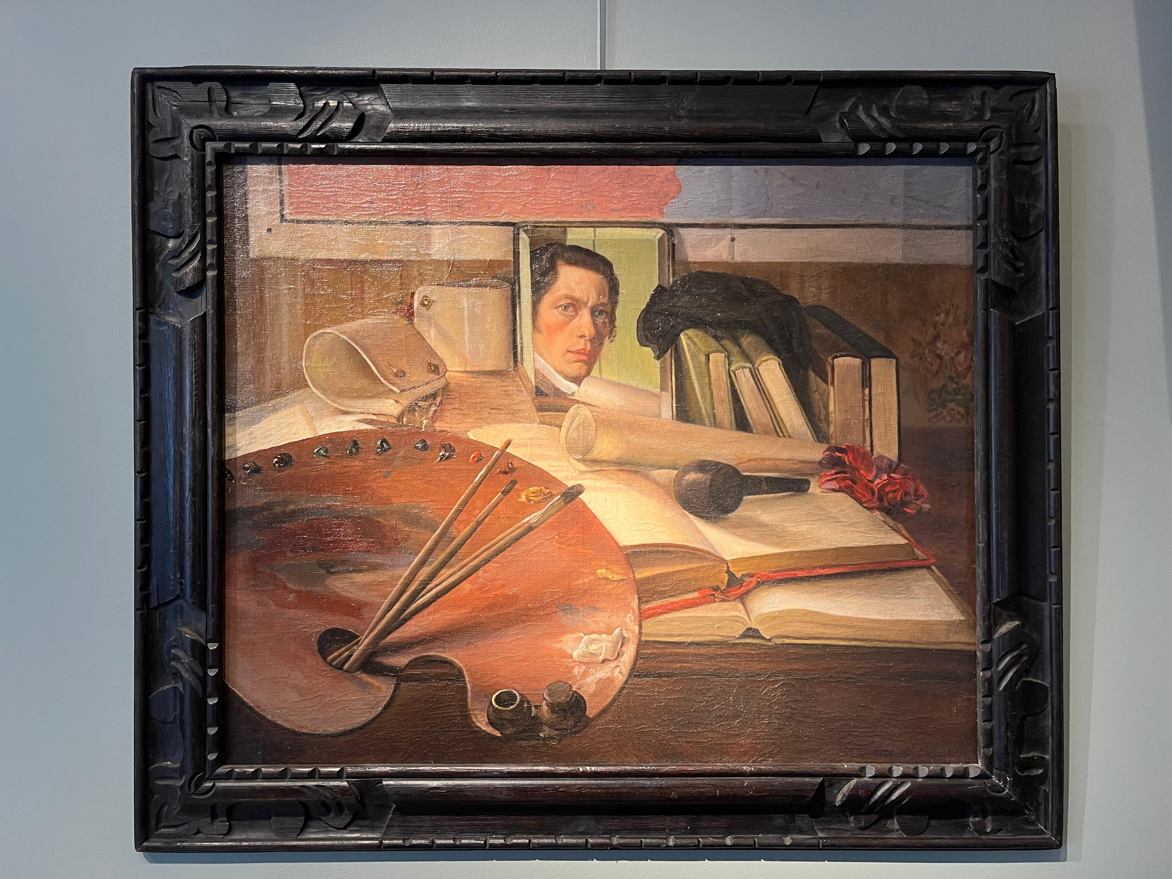 The moment of the Spirit, 1924 - Brown Portrait Painting by Fernand Vidal