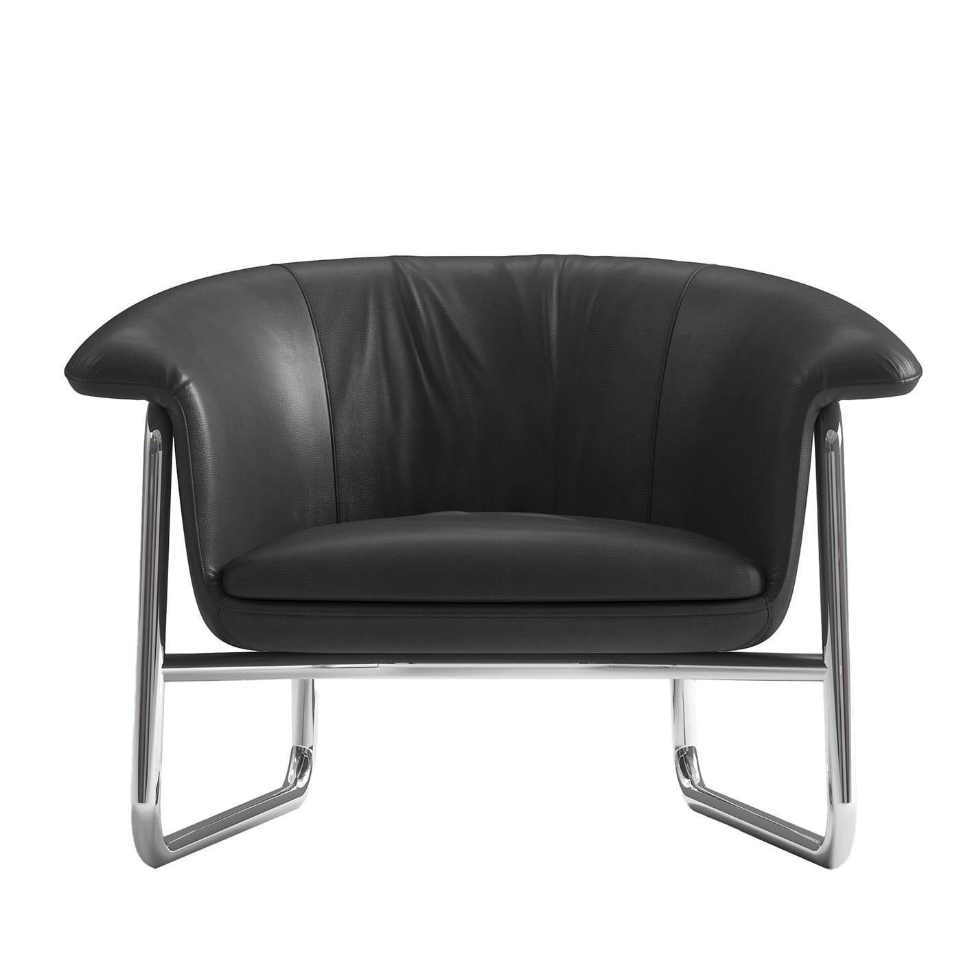 Italian Fernanda Black leather armchair by CPRN Homood For Sale