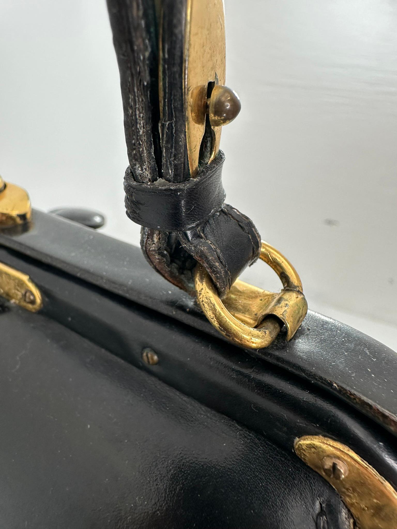 Fernande DesGranges Paris Chocolate Brown Leather GH Watch & Chain Handbag 1950s en vente 5