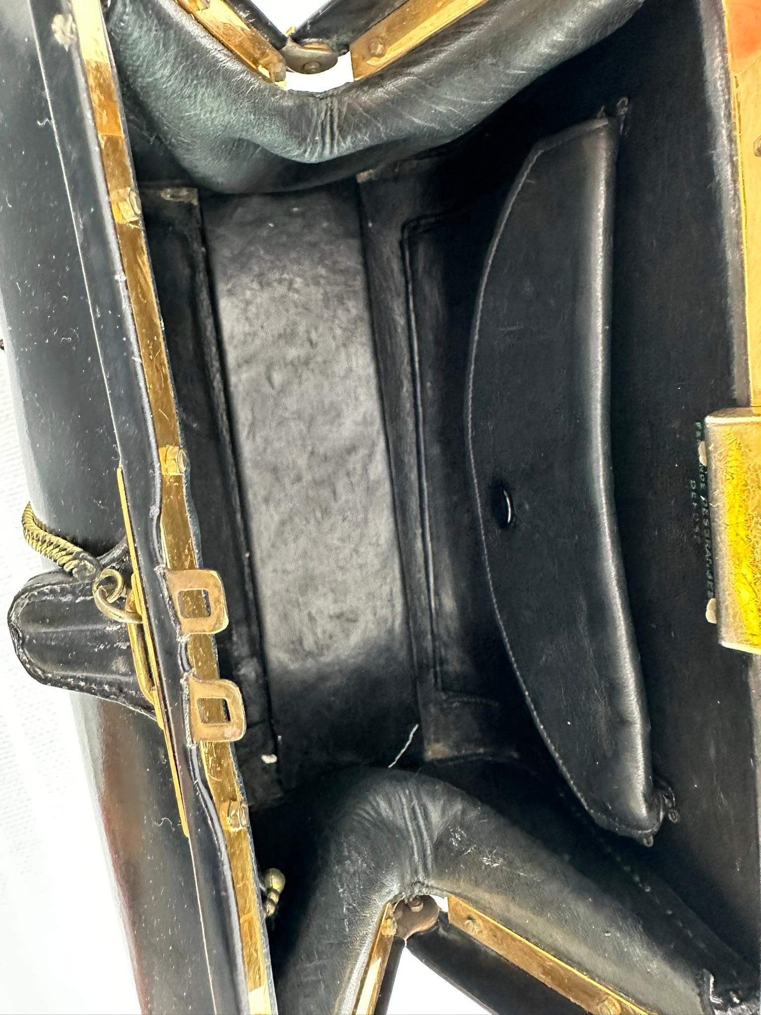 Fernande DesGranges Paris Chocolate Brown Leather GH Watch & Chain Handbag 1950s en vente 8