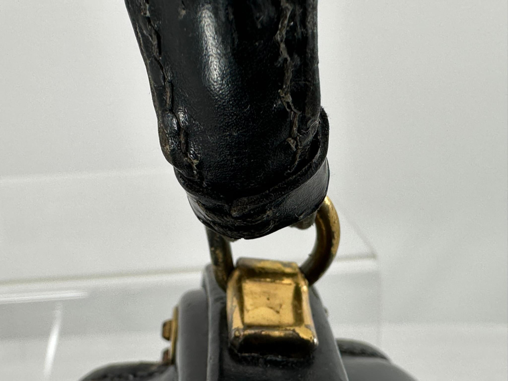 Fernande DesGranges Paris Chocolate Brown Leather GH Watch & Chain Handbag 1950s en vente 11