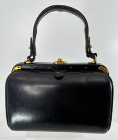 Fernande DesGranges Paris Chocolate Brown Leather GH Watch & Chain Handbag 1950s