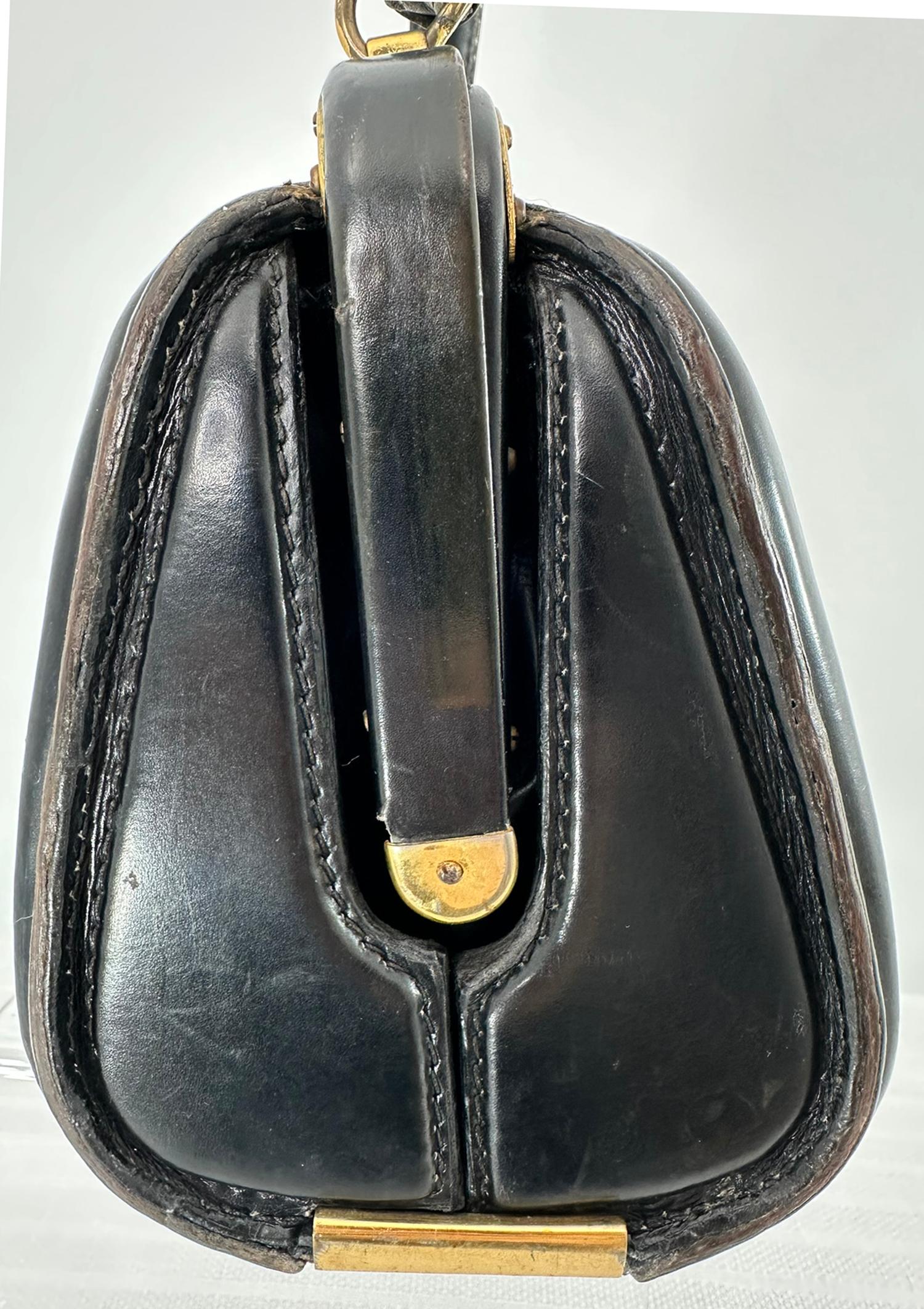 Noir Fernande DesGranges Paris Chocolate Brown Leather GH Watch & Chain Handbag 1950s en vente