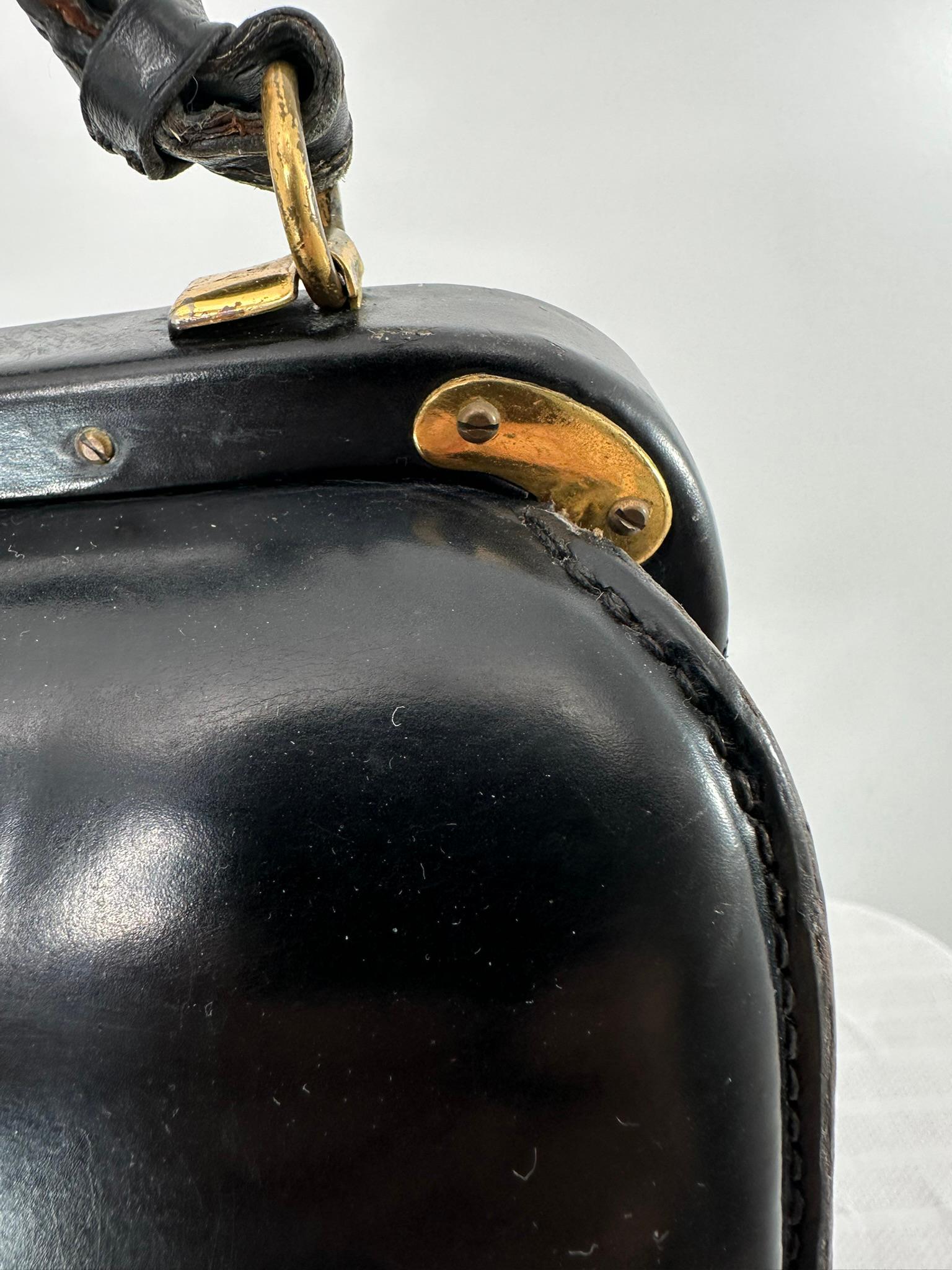 Fernande DesGranges Paris Chocolate Brown Leather GH Watch & Chain Handbag 1950s en vente 1