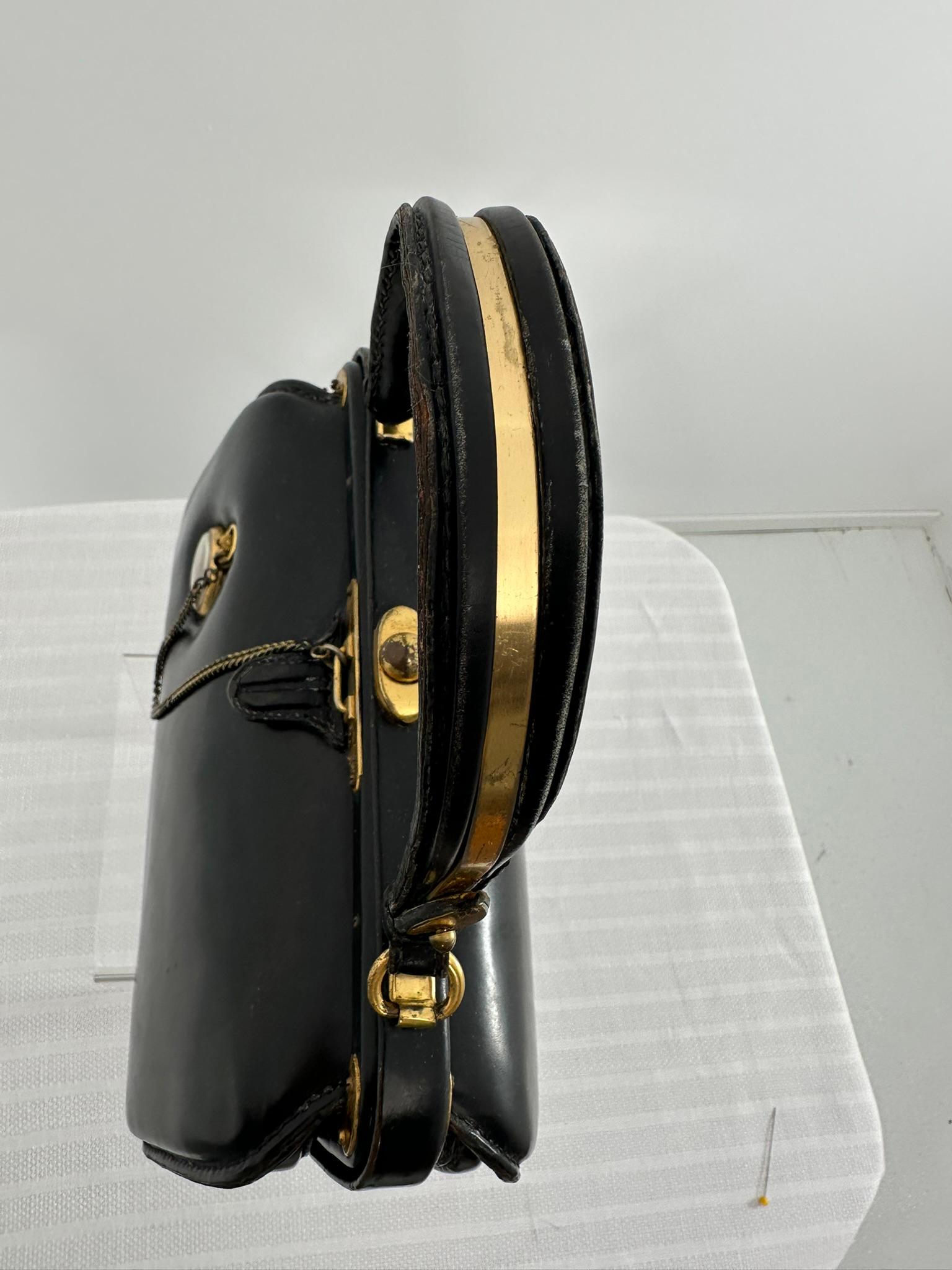 Fernande DesGranges Paris Chocolate Brown Leather GH Watch & Chain Handbag 1950s en vente 4