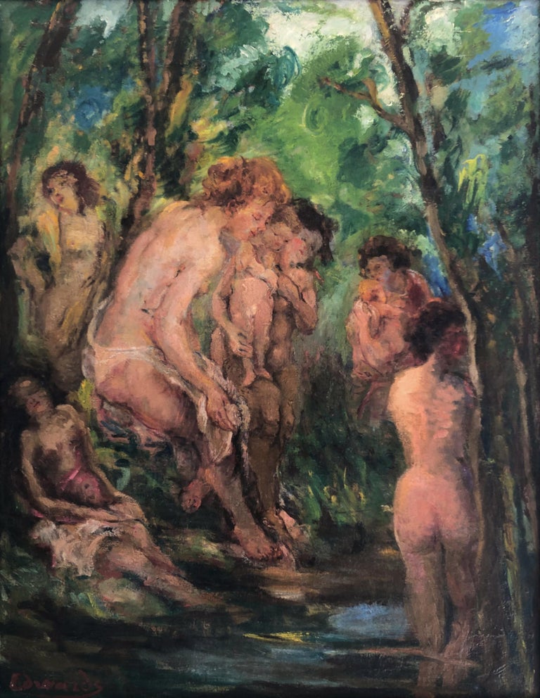 Bathers, Large Oil on Canvas, 1930s - Post-Impressionist Painting by Fernande Horovitz-Edwards
