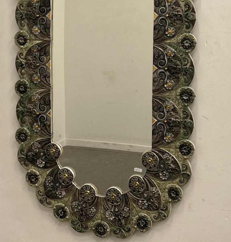 Mid-Century Modern Fernande Massart (1927-2017) large oval earthenware mirror mastered by Nimy  For Sale