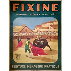 Antique Circa 1925 original poster by Rousseau for Fixine teinture ménagère pratique