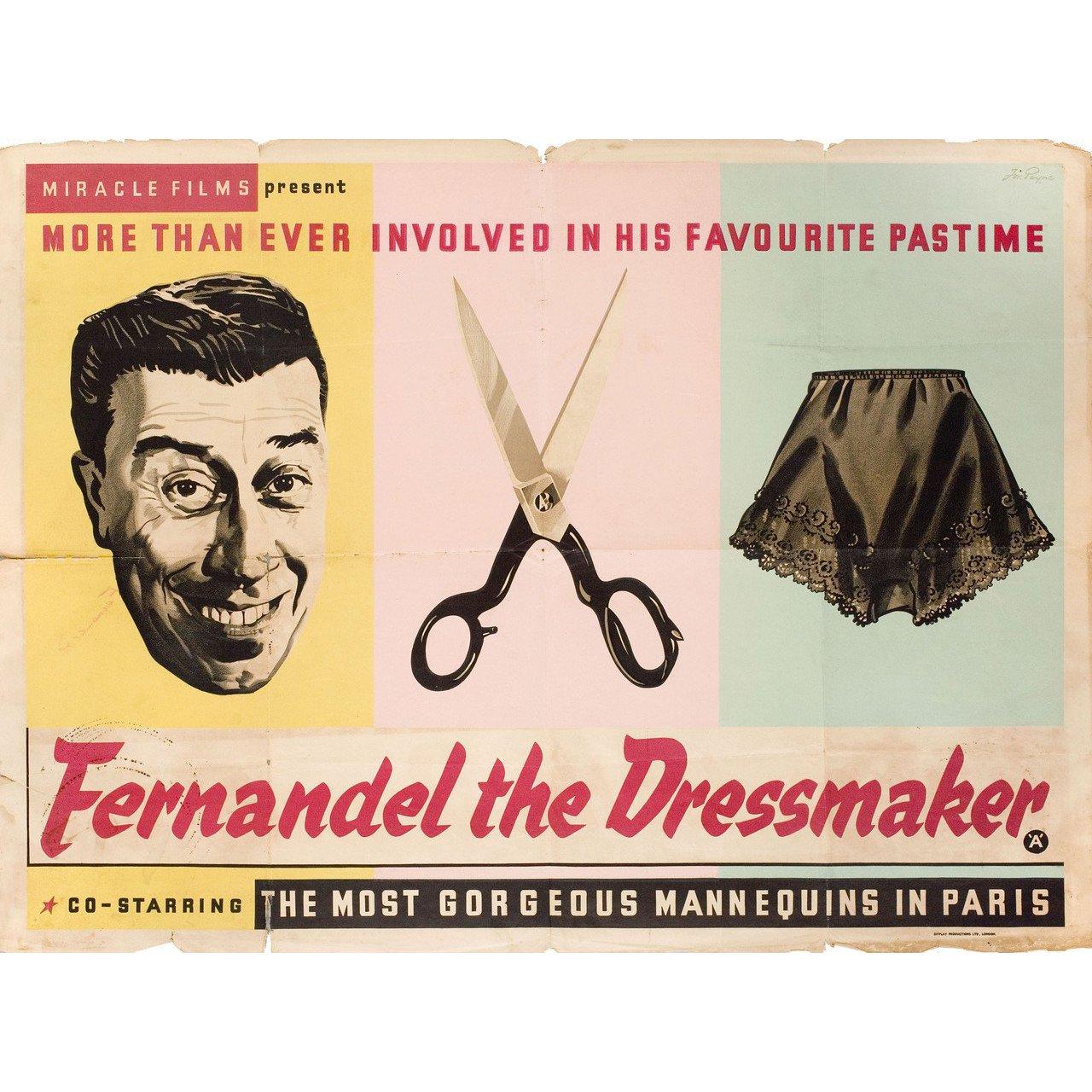 Original 1956 British quad poster for the film “Fernandel the Dressmaker” (Le couturier de ces dames) directed by Jean Boyer with Fernandel / Suzy Delair / Fred Pasquali / Francoise Fabian. Fair good condition, folded. Many original posters were