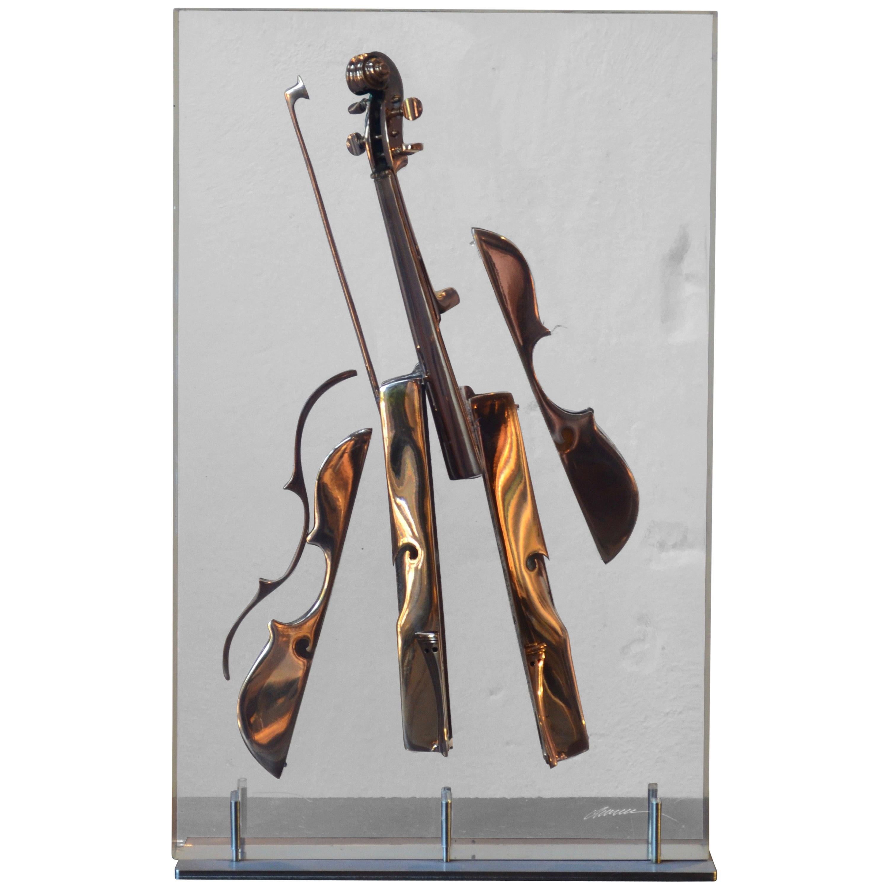 Fernandez Arman, Sculpture Sliced Bronze Violin in Multiple Plexiglas, 42/99