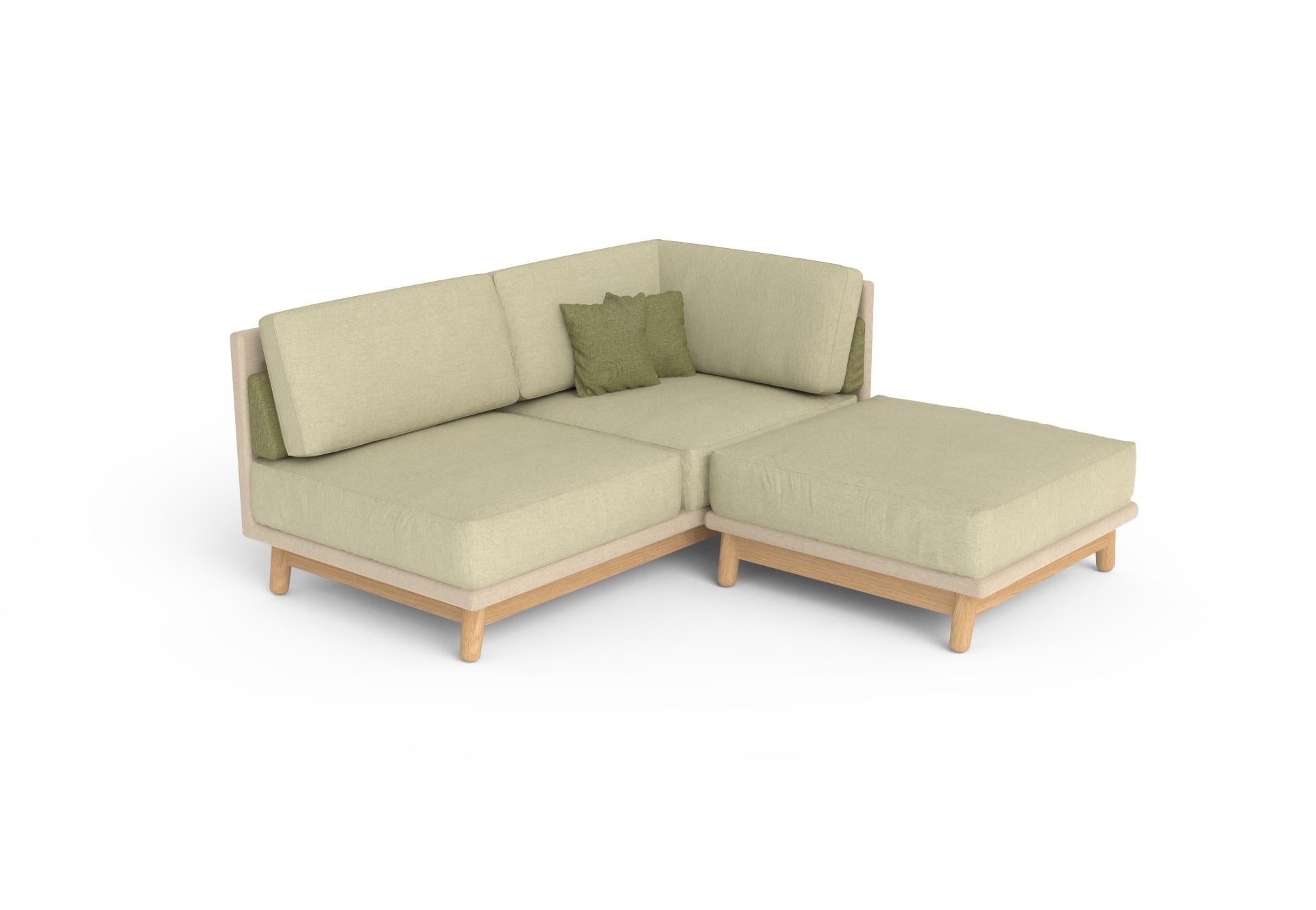 Modern Fernandez Corner Sofa, Wood and Fabric, Contemporary Mexican Design