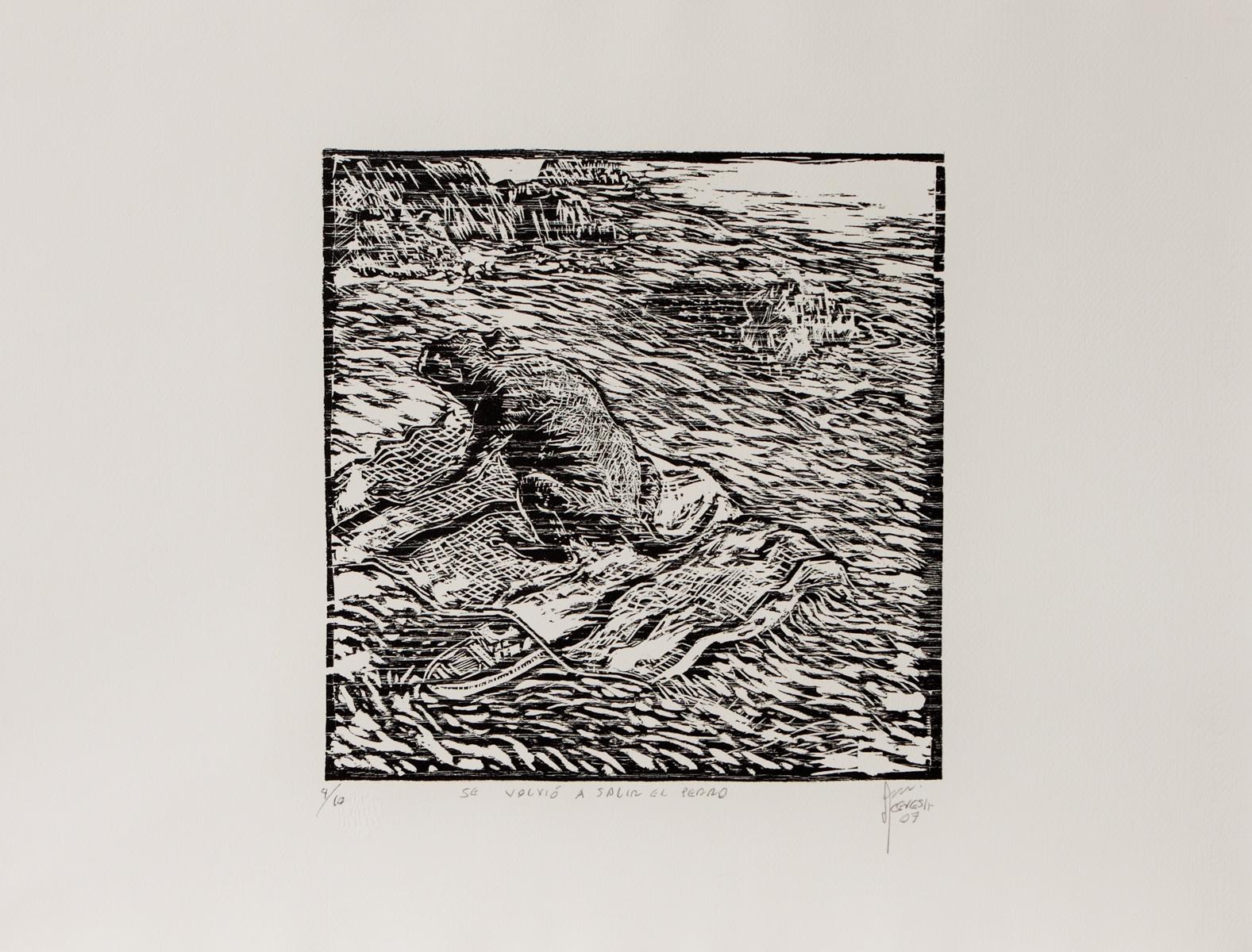 Fernando Aceves Humana Animal Print - Mexican signed limited edition orginal print woodcut 17x23 in. 