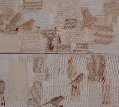 Messengers - 21e siècle, contemporain, papier ancien, encre médiévale, collage