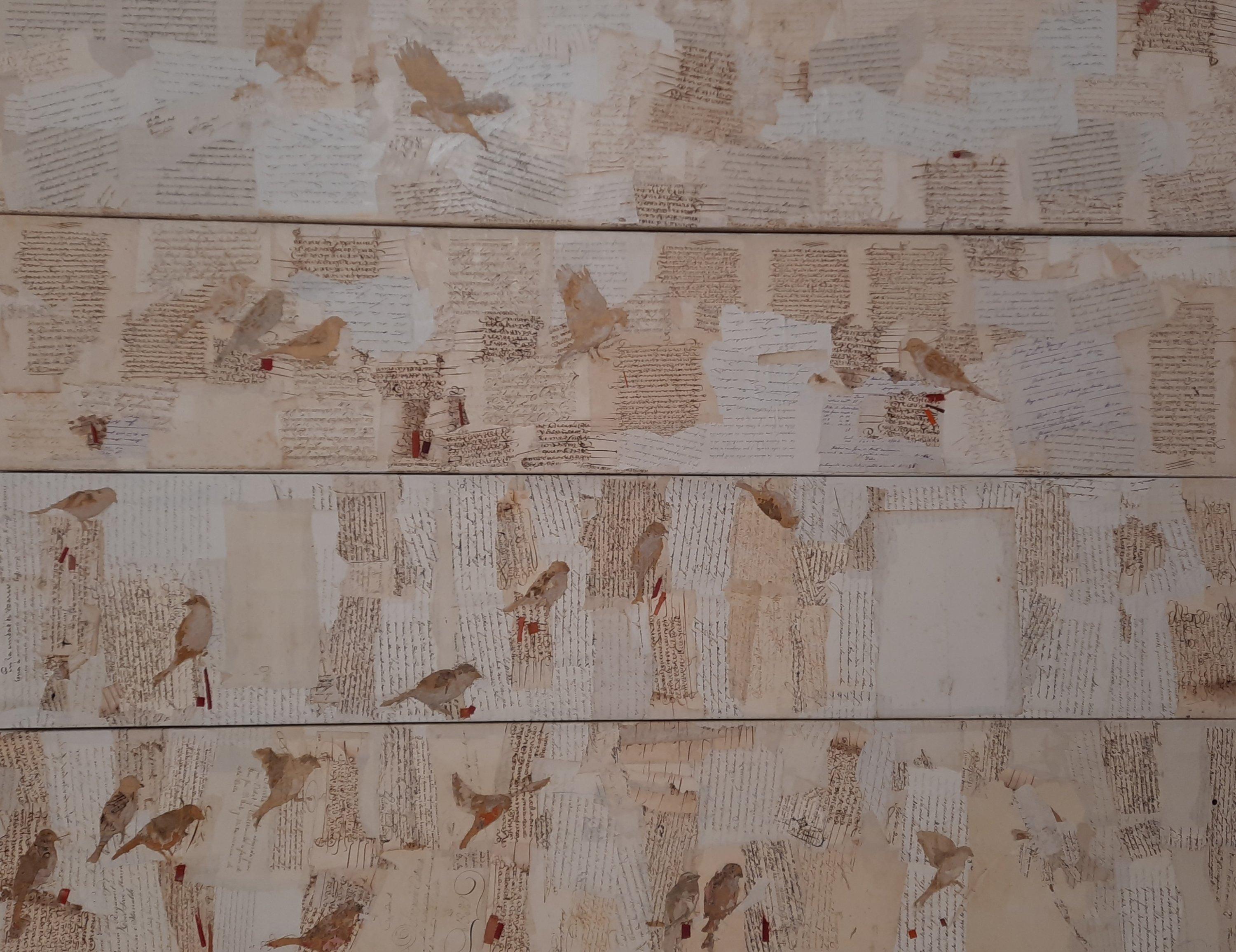 Messengers - 21e siècle, contemporain, papier ancien, encre médiévale, collage - Mixed Media Art de Fernando Alday