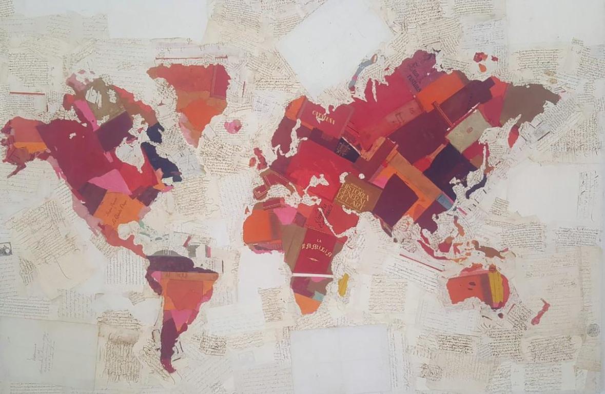 Carte vierge - 21e siècle, contemporaine, papier ancien, encre médiévale, collage