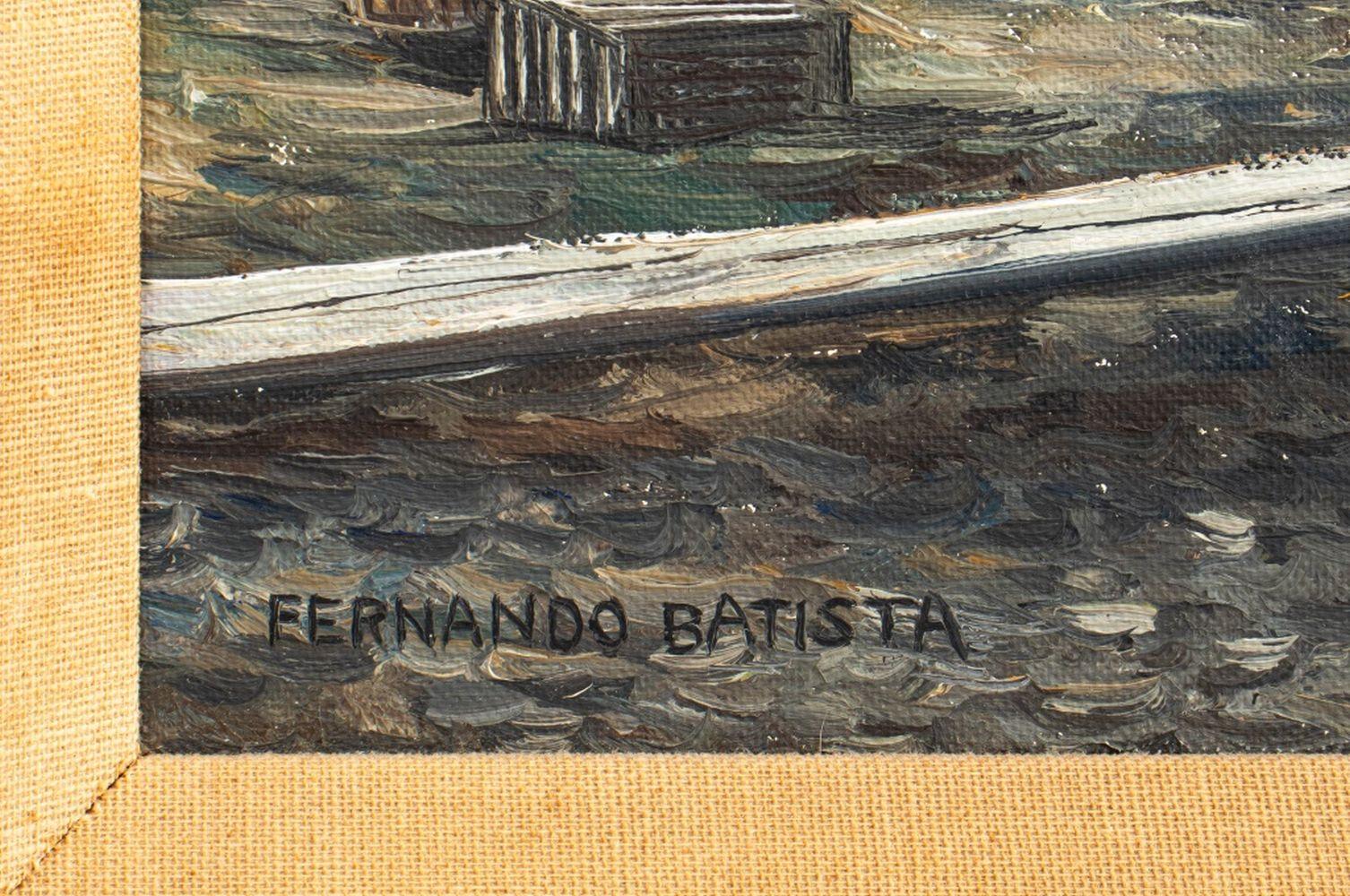 Hafenszene (Beige), Landscape Painting, von Fernando Batista