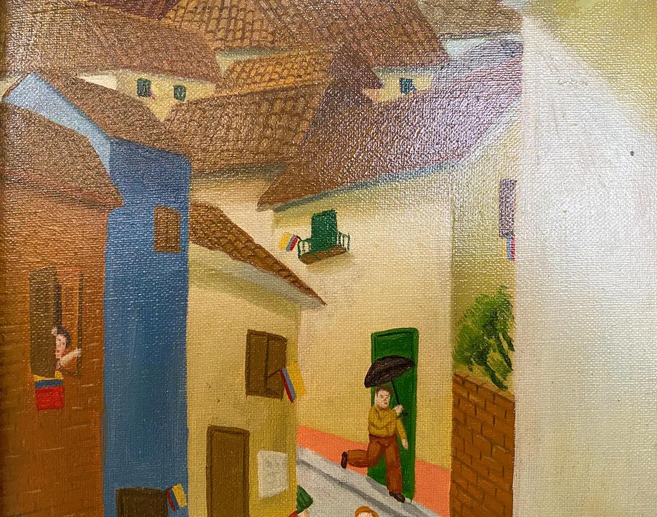 Peinture impressionniste d'une scène de ville à la manière de Fernando Botero en vente 2