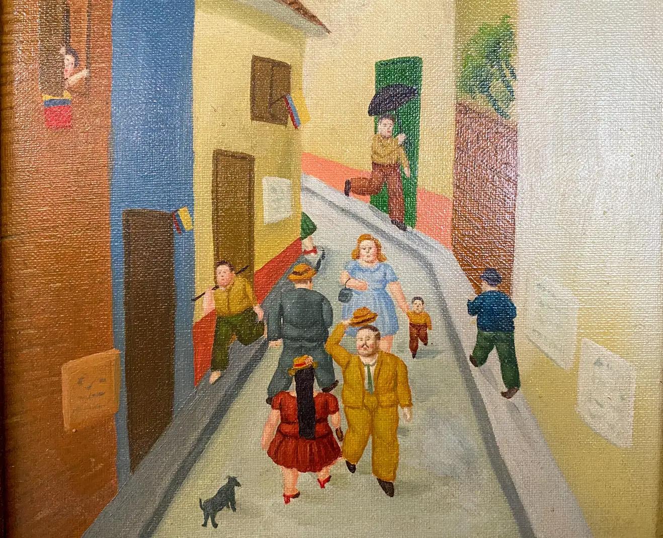Peinture impressionniste d'une scène de ville à la manière de Fernando Botero en vente 3