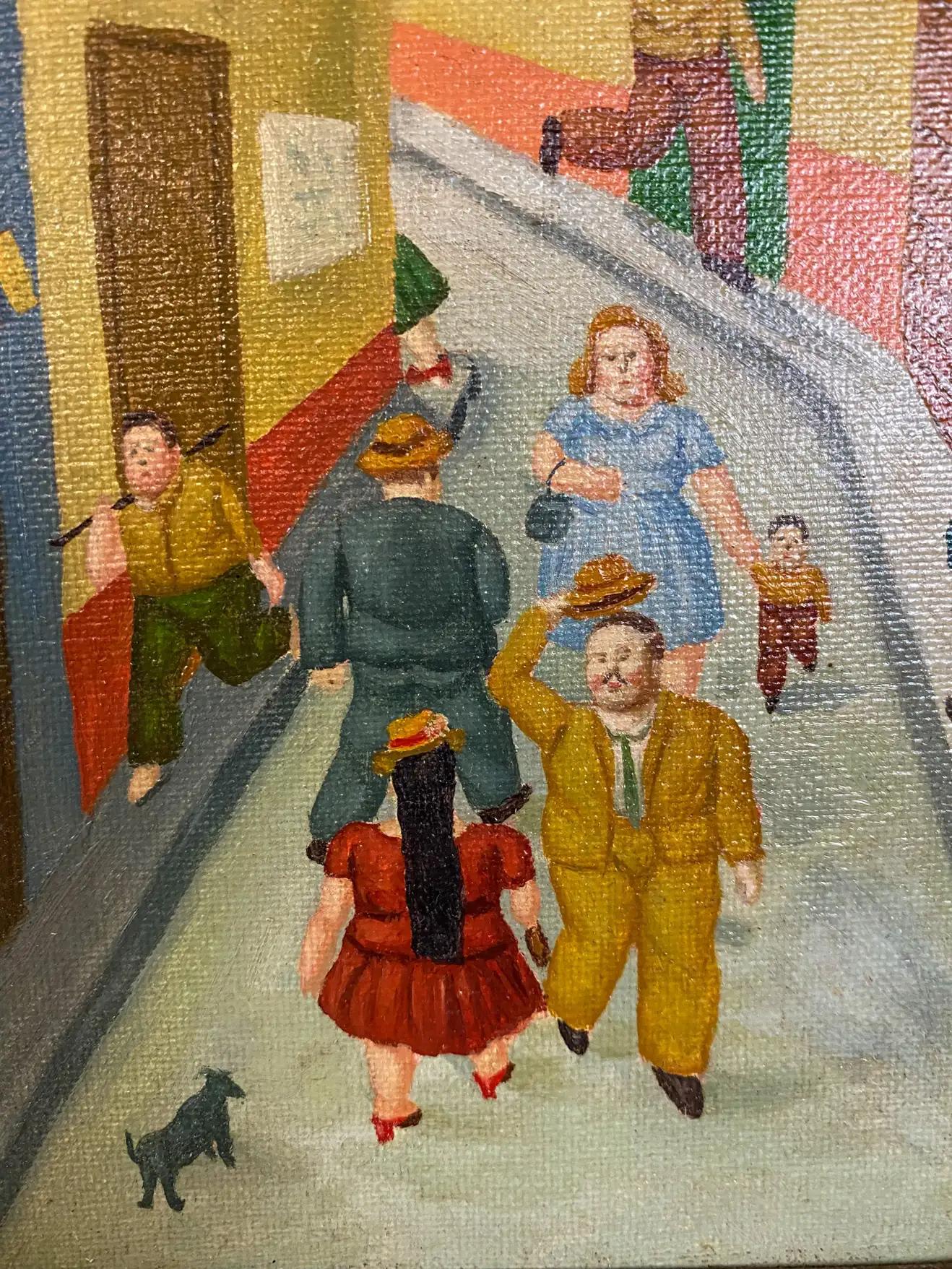 Impressionist City Scene Painting in the Manner of Fernando Botero For Sale 3