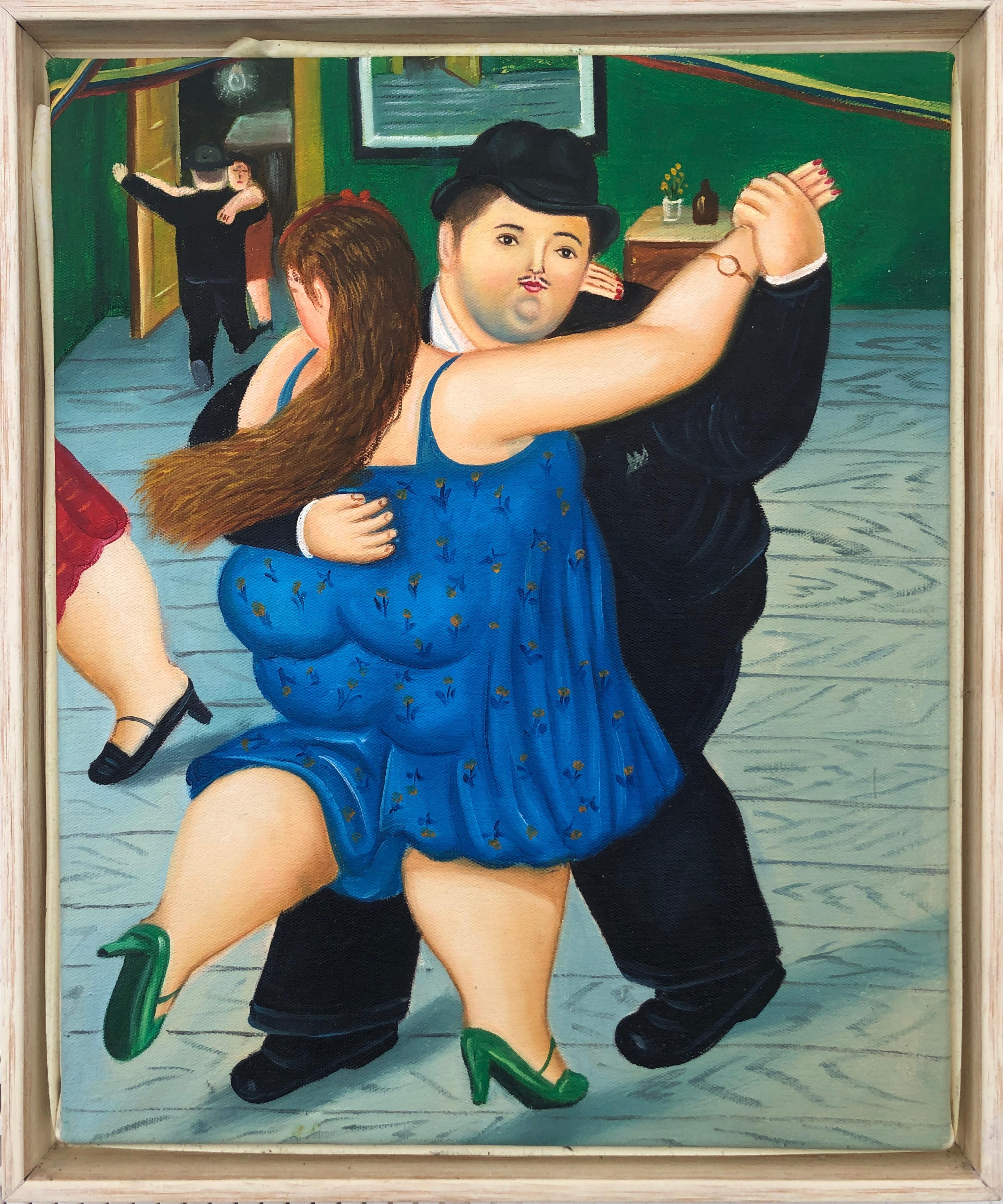 Pittura ad olio su tela di una coppia di ballerini - Painting di Fernando Botero