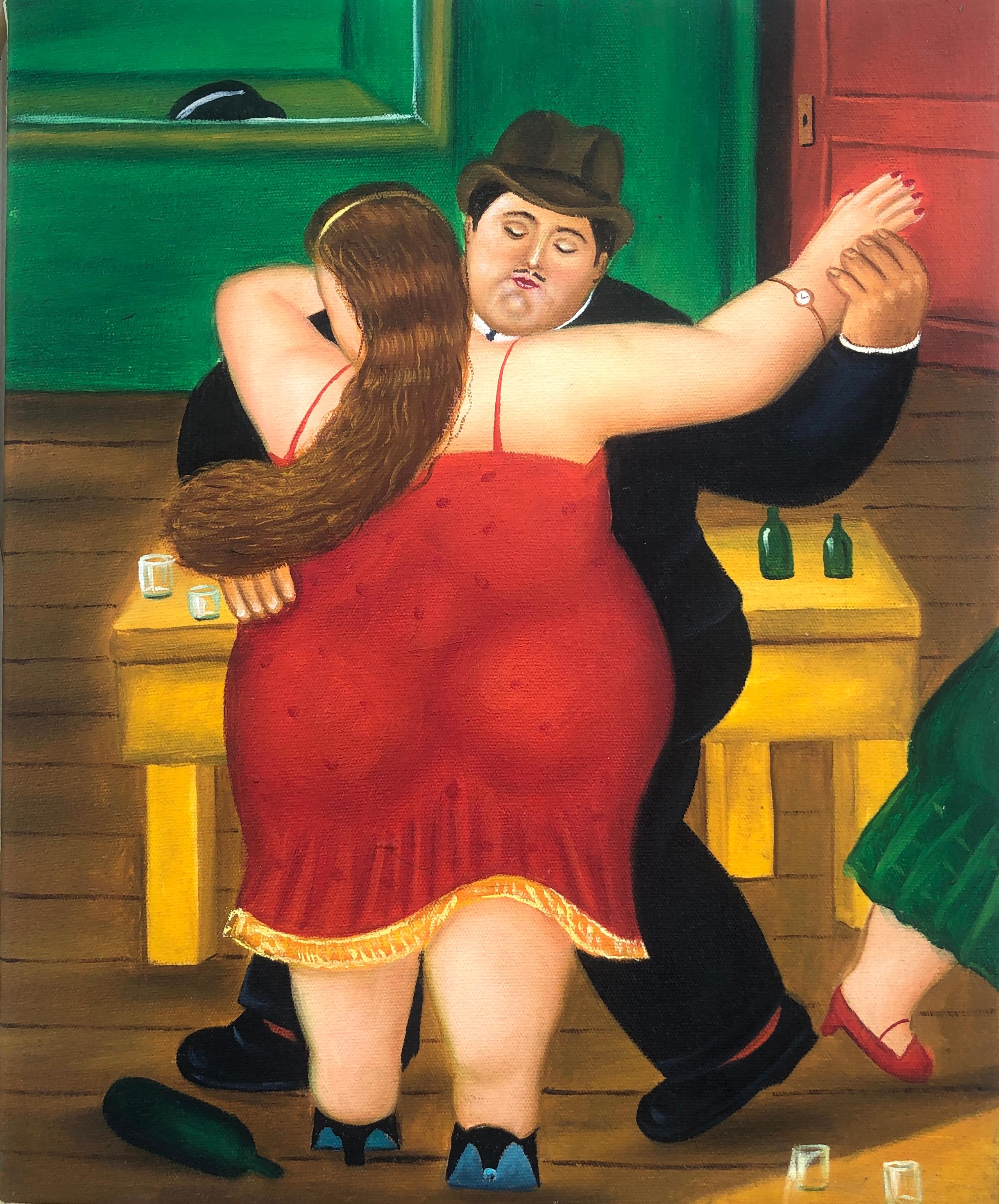 Fernando Botero Figurative Painting - Dance couple oil on canvas painting