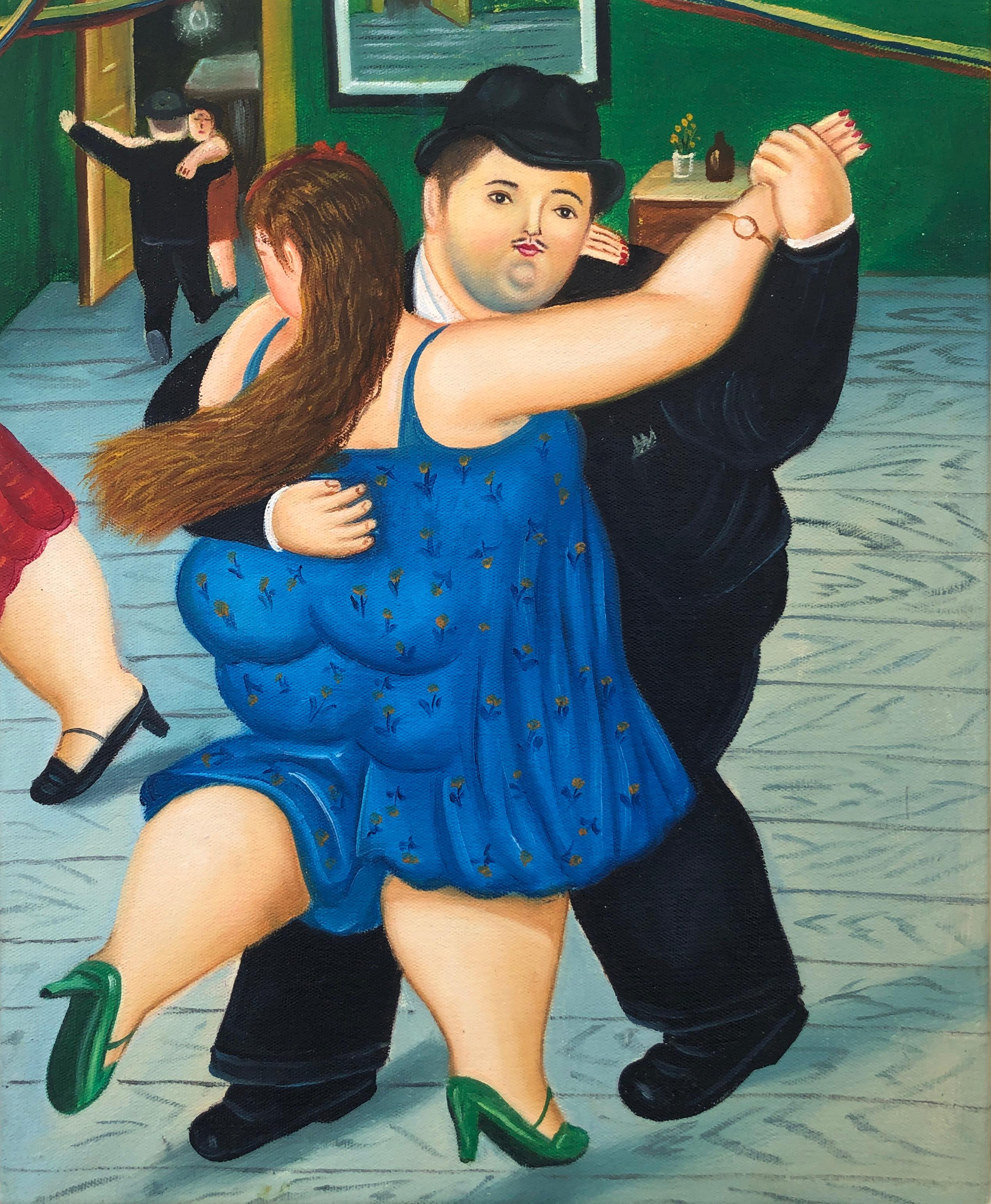 Figurative Painting di Fernando Botero - Pittura ad olio su tela di una coppia di ballerini