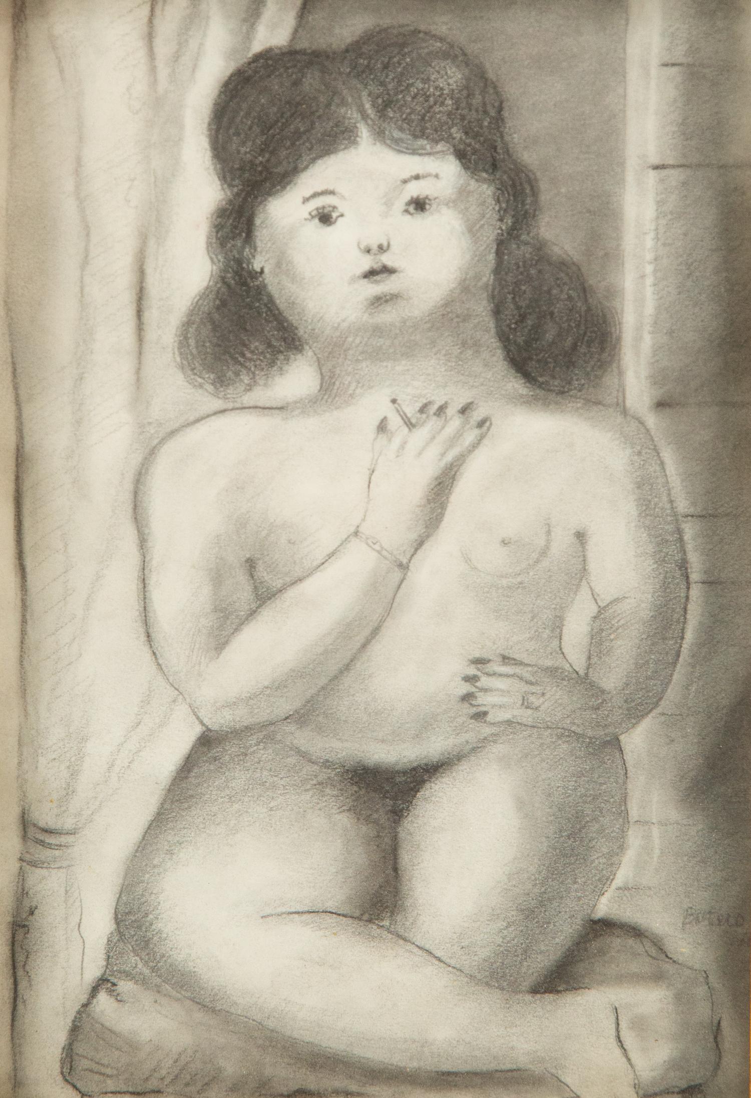 Fernando Botero ( 1932 - 2023 ) Ritratto a carboncino 