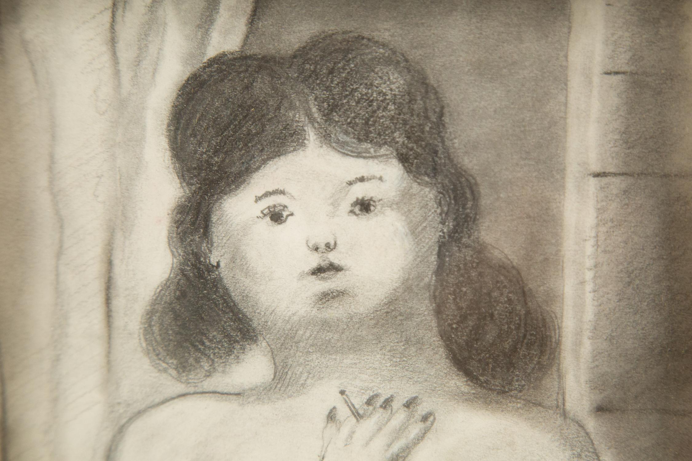 Fernando Botero ( 1932 - 2023 ) Ritratto a carboncino 