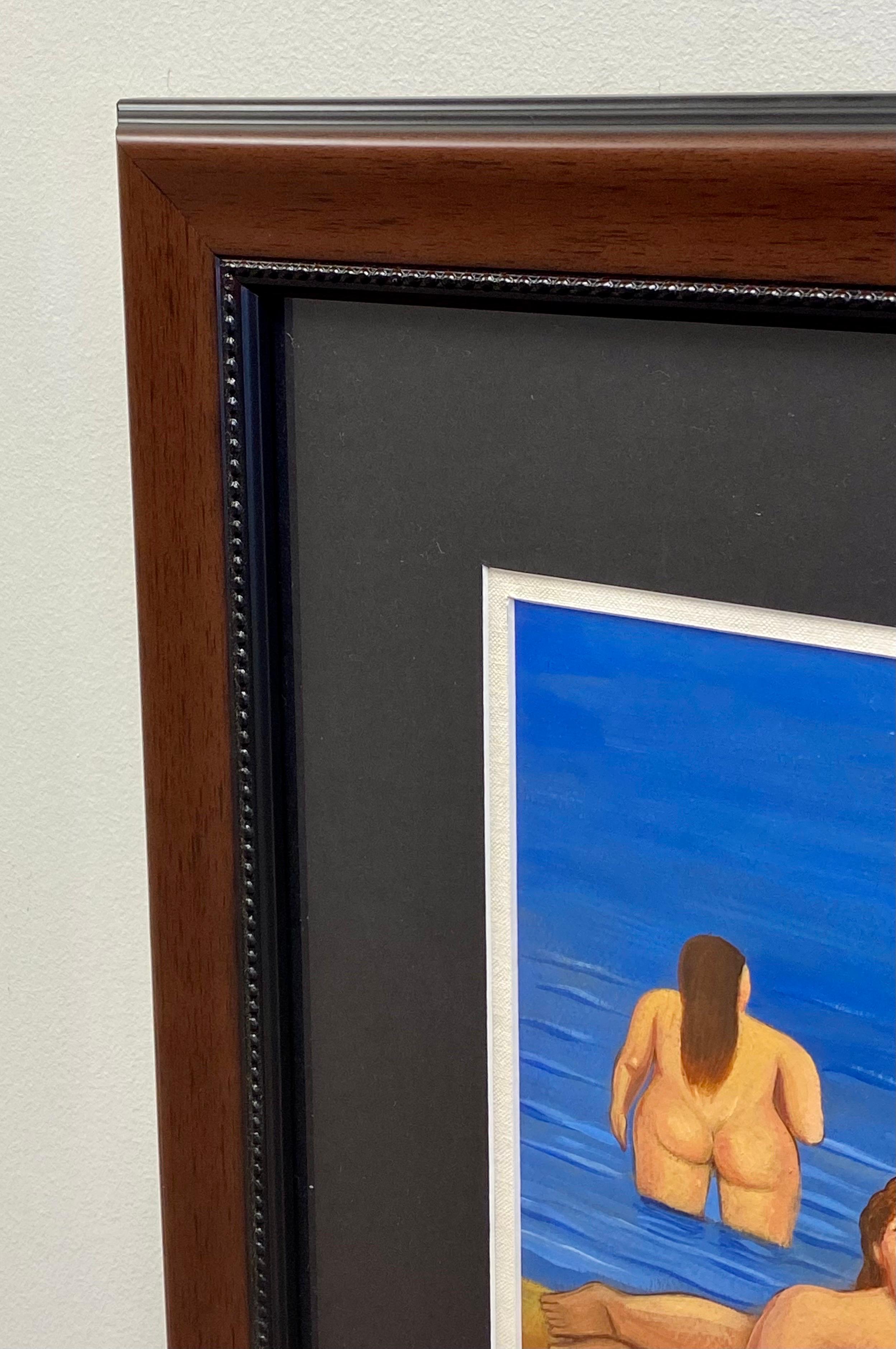 Cuadro en acuarela de Fernando Botero, Hombre y mujer en la playa, firmado y enmarcado 4