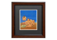 Fernando Botero Watercolor Painting, Man & Women at the Beach, Signed & Framed 