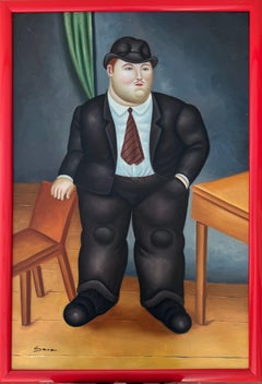 Gentiluomo in un interno (dopo Fernando Botero) olio su tela
