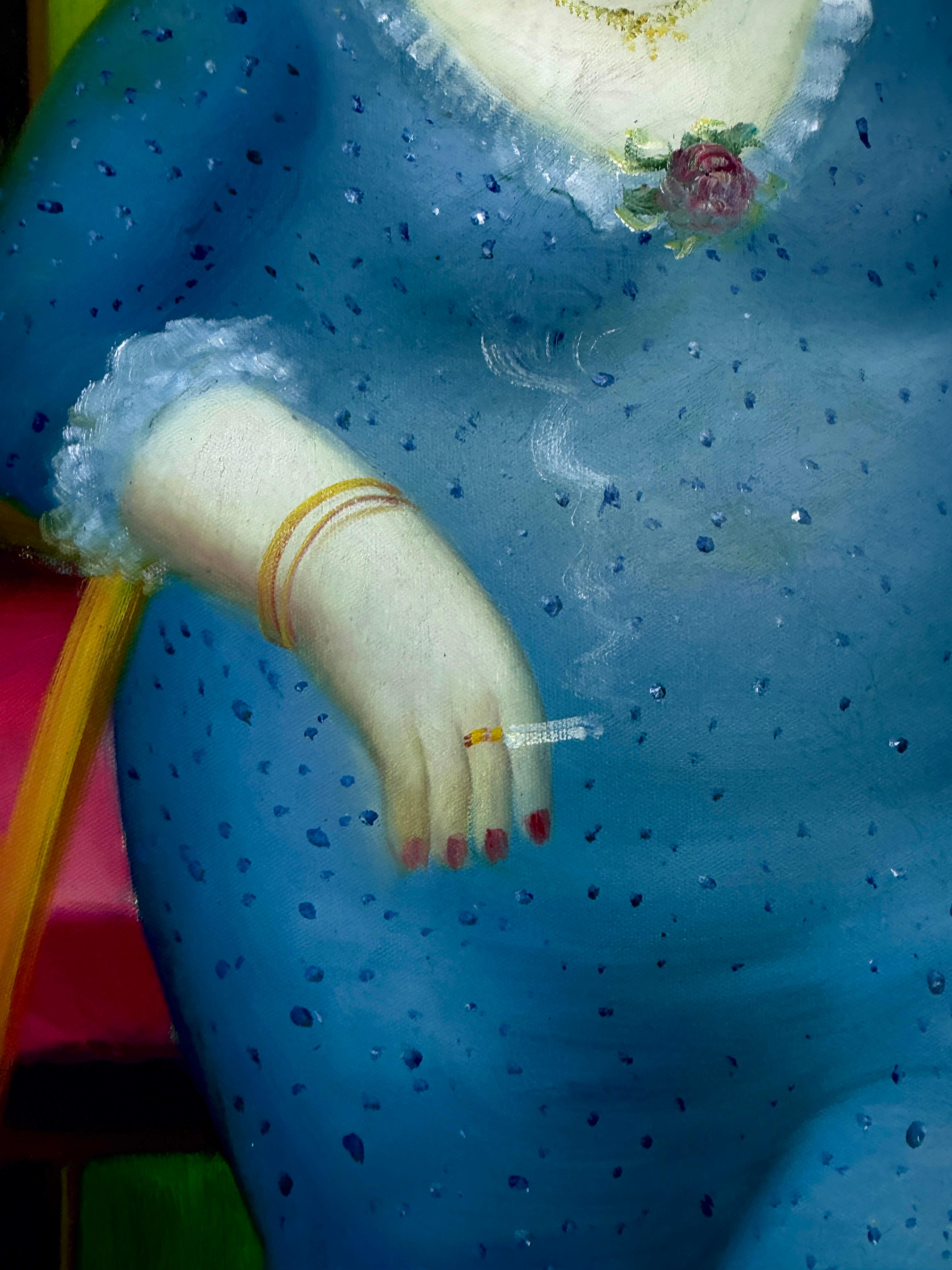 Femme assise en bleu huile sur toile - Moderne Painting par Fernando Botero