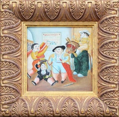Vintage "Squad of the Dwarf Bullfighters" Warm-Toned Abstract Figurative Painting