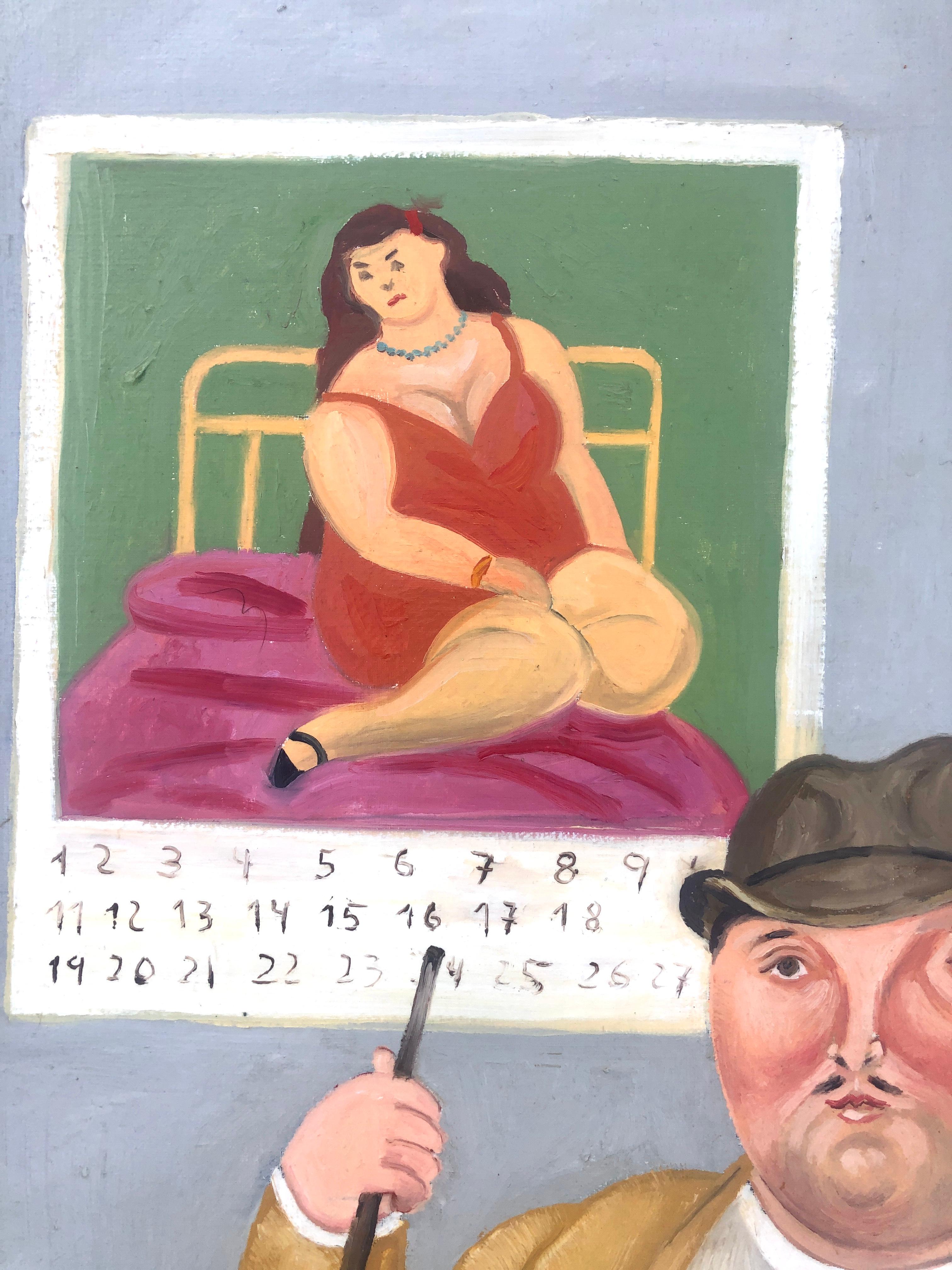 El jugador de billar óleo sobre lienzo - Painting Contemporáneo de Fernando Botero