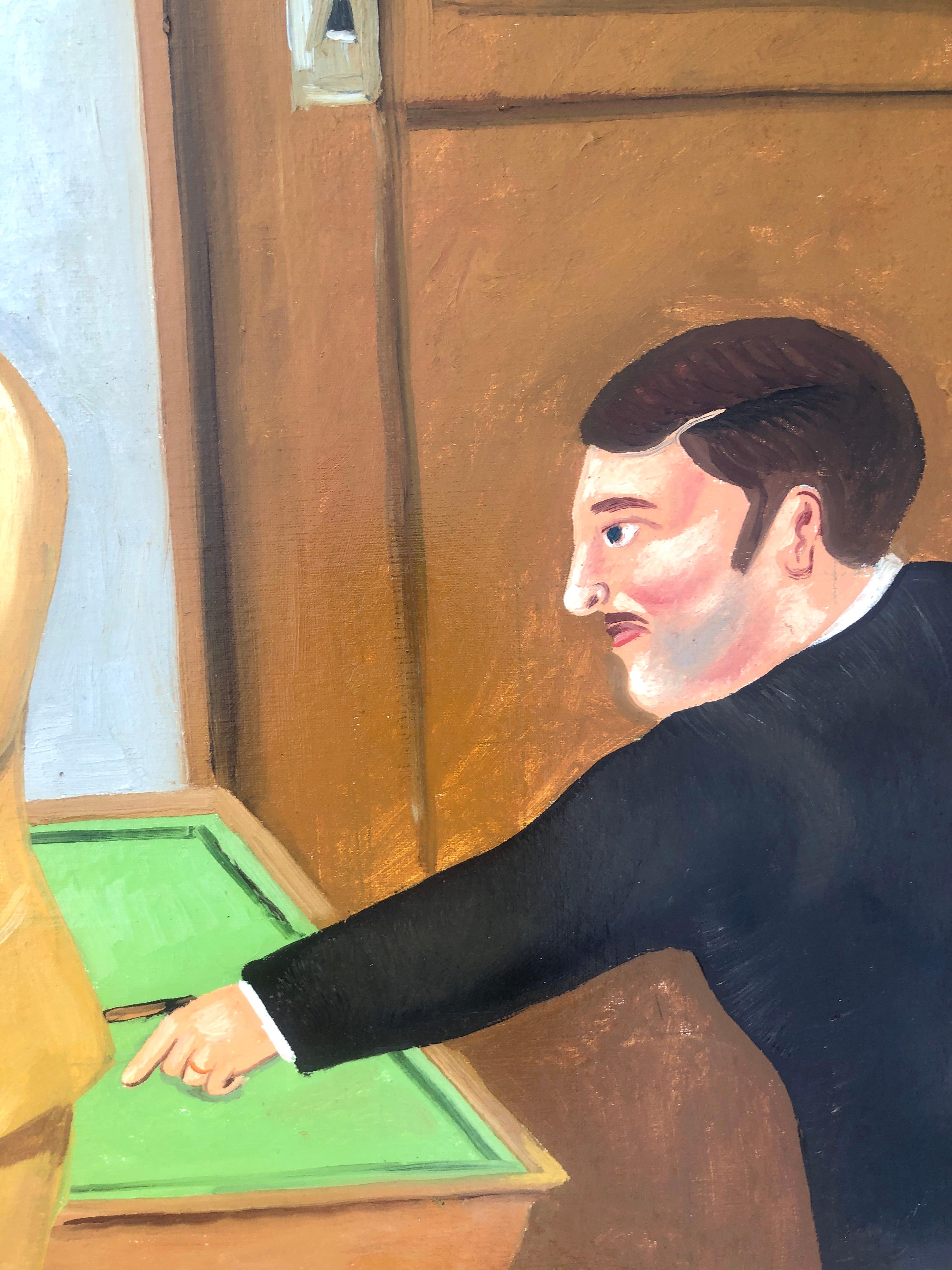 El jugador de billar óleo sobre lienzo - Interior Painting Marrón de Fernando Botero