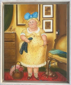The Seamstress and Her Cat oil on canvas painting