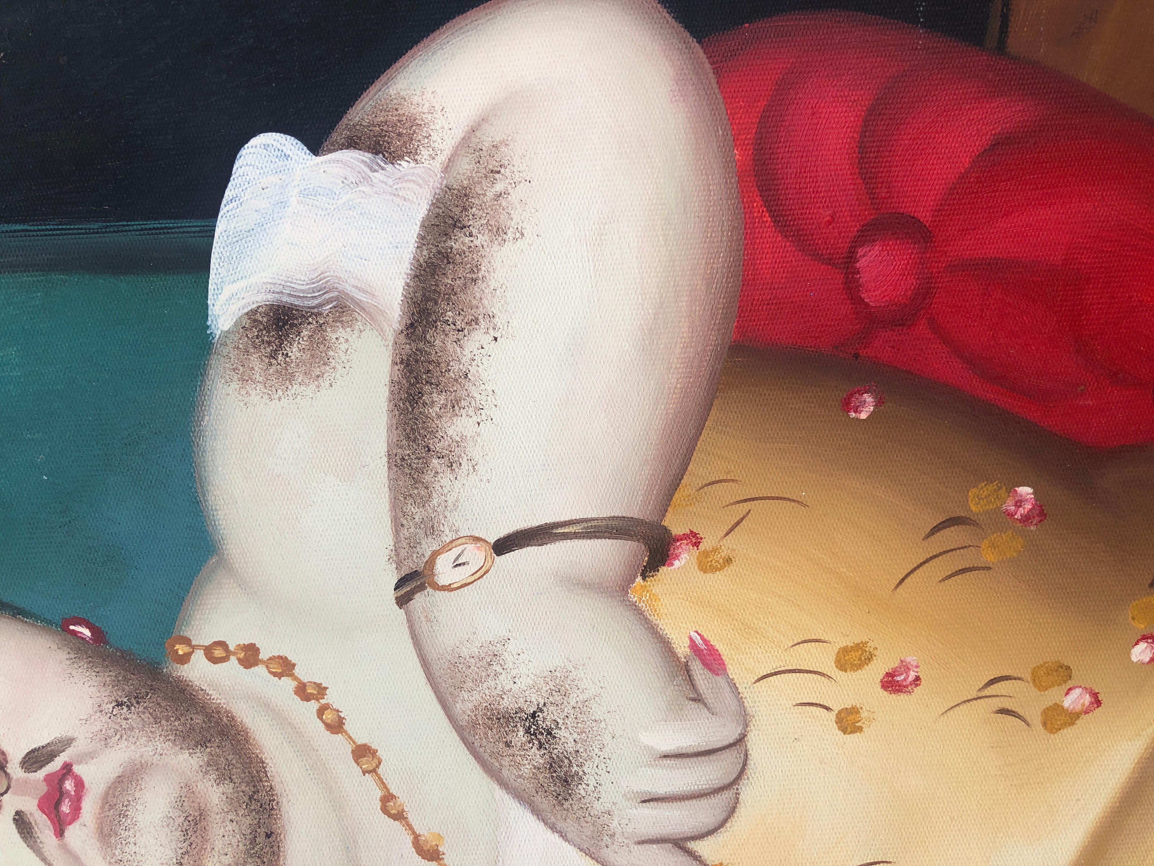 Diva pelosa di Travesti olio su tela - Painting Contemporaneo di Fernando Botero