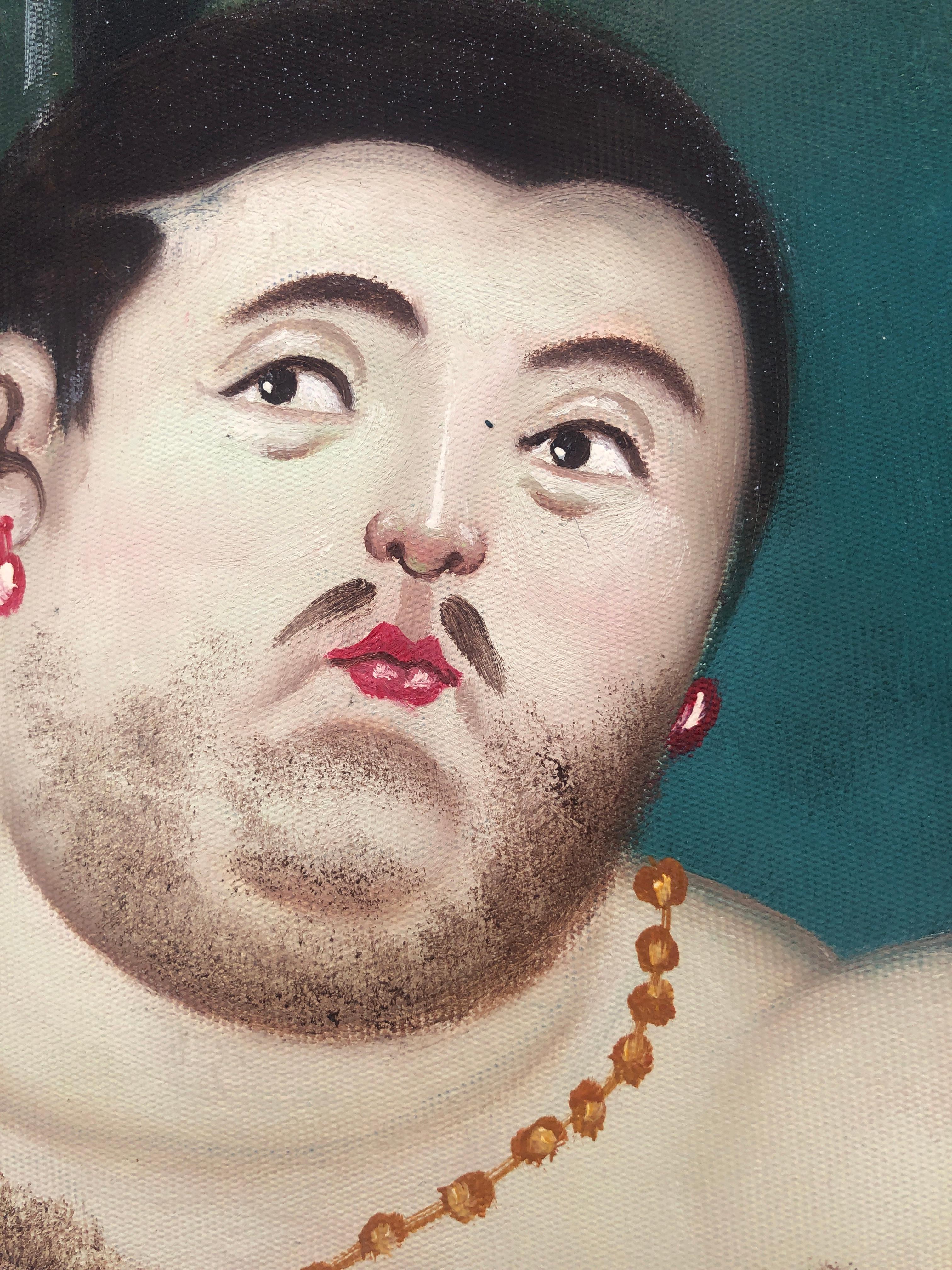 Diva pelosa di Travesti olio su tela - Figurative Painting Nero di Fernando Botero