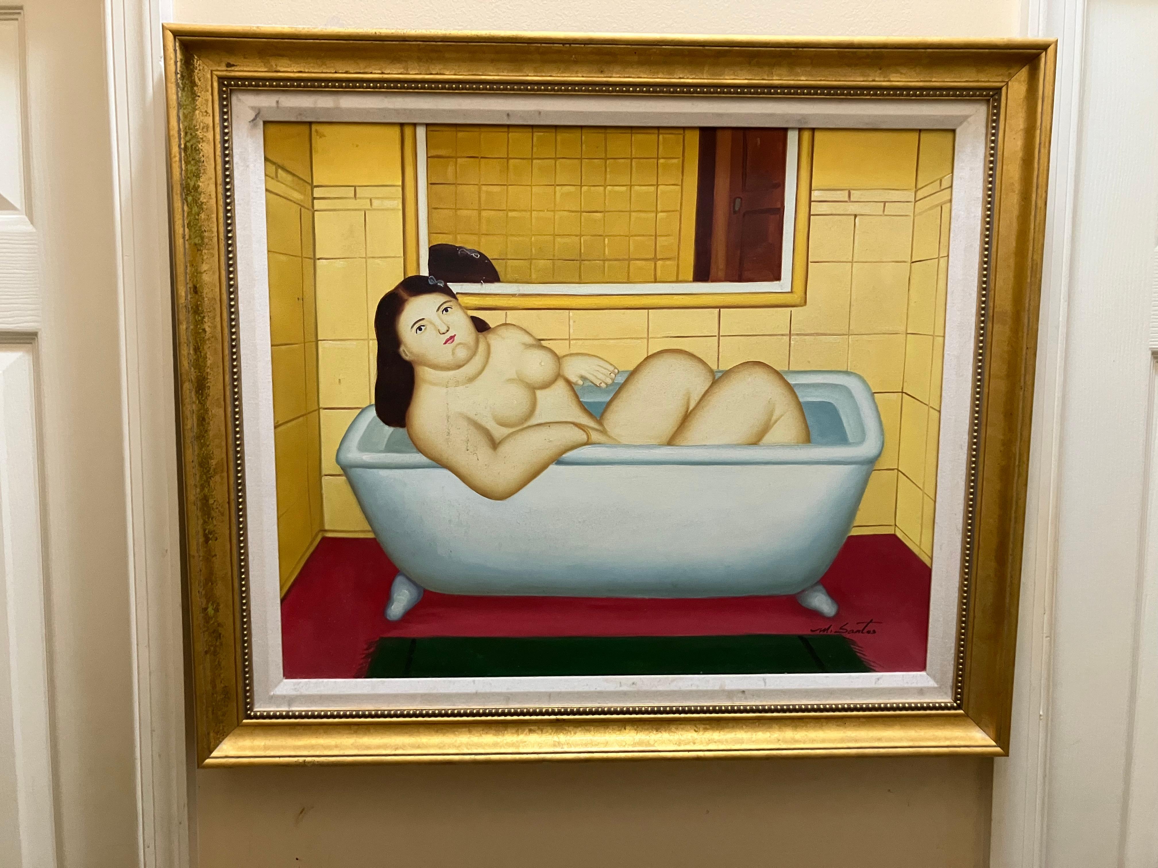 Après Botero Femme dans la baignoire - Painting de Fernando Botero
