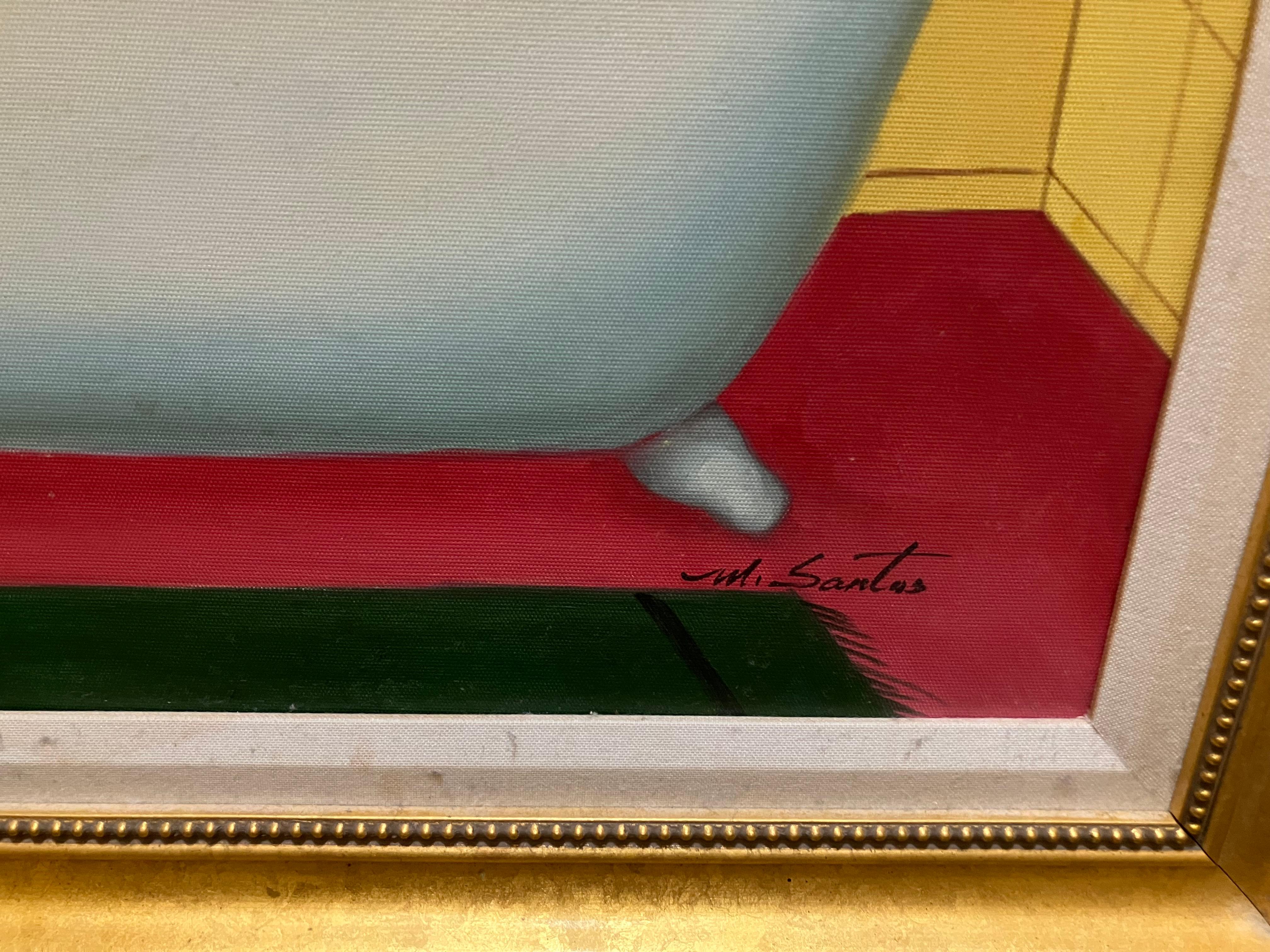 Il s'agit d'une peinture réalisée d'après Fernando Botero. J'en ai vu quelques-uns et celui-ci est de loin le meilleur. Il s'agit d'une huile sur toile mesurant 24 pouces de large par 20 pouces de haut. Le magnifique cadre mesure 29 1/2